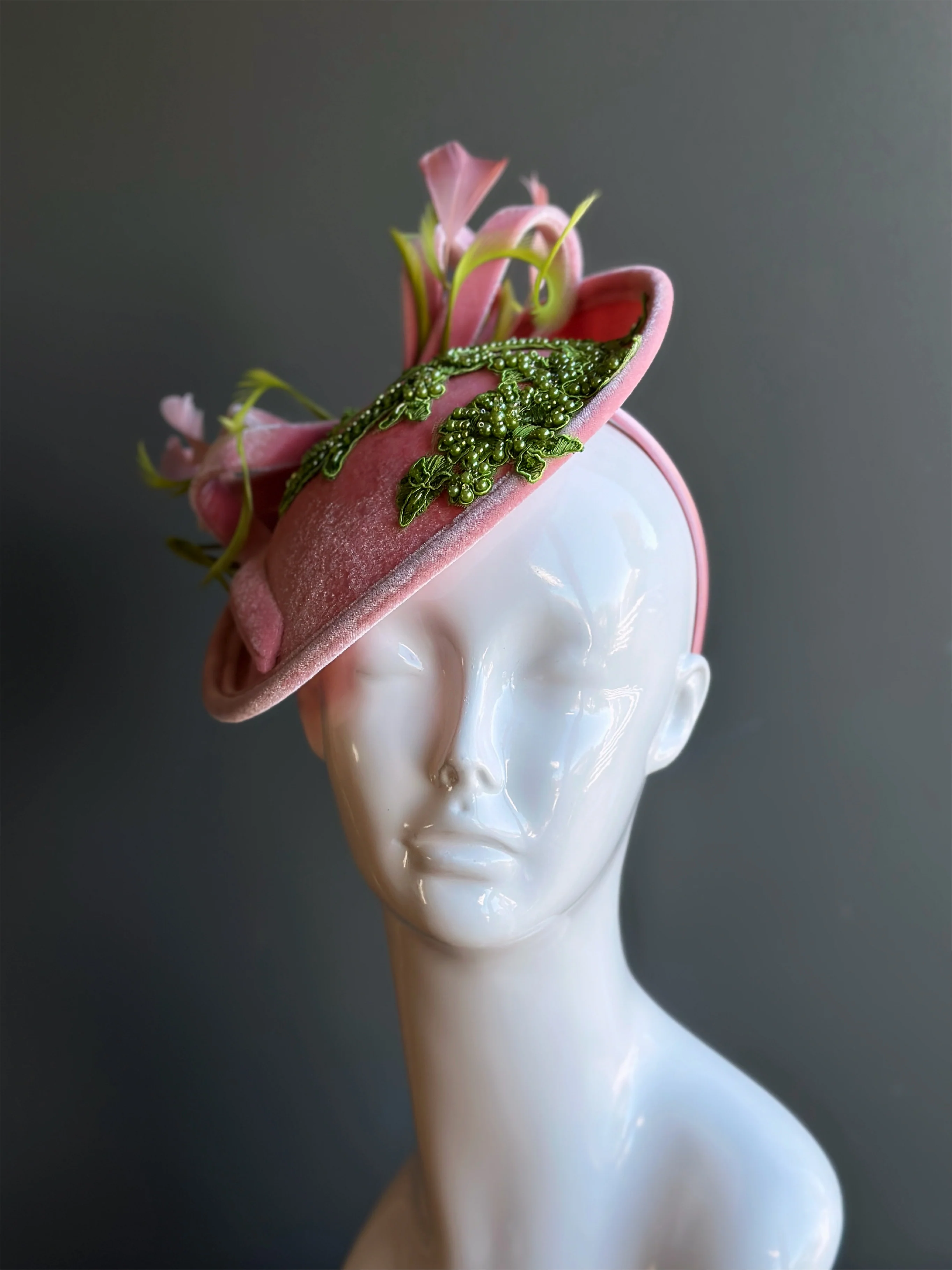 Alpha Kappa Alpha Fascinator AKA Pink Green Hat - Image 2