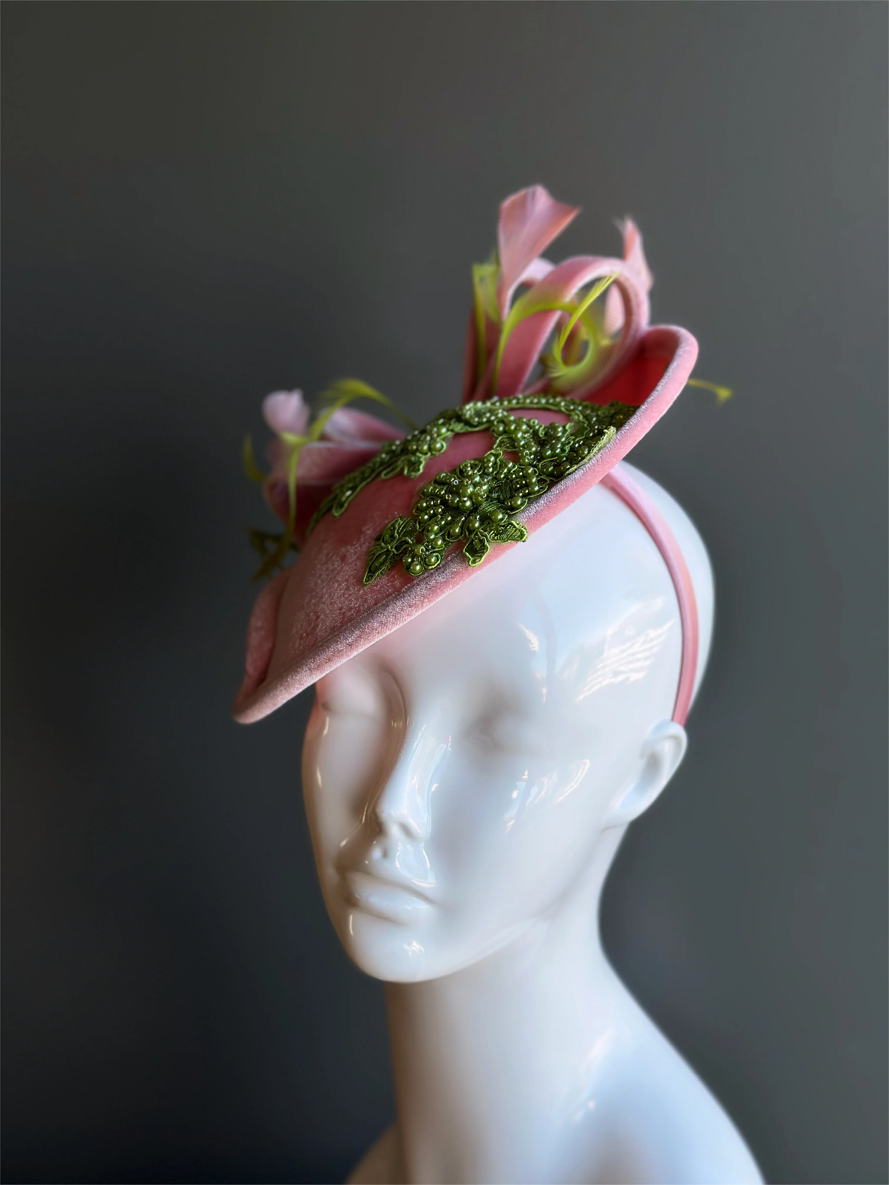 Alpha Kappa Alpha Fascinator AKA Pink Green Hat - Image 3