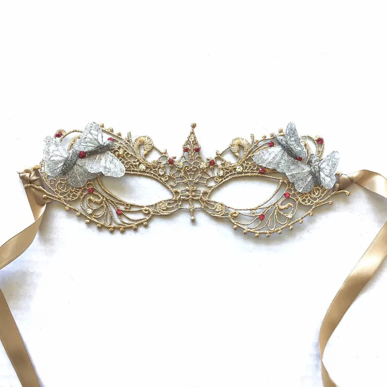 Ana Gold Lace Mask - Silver Butterfly