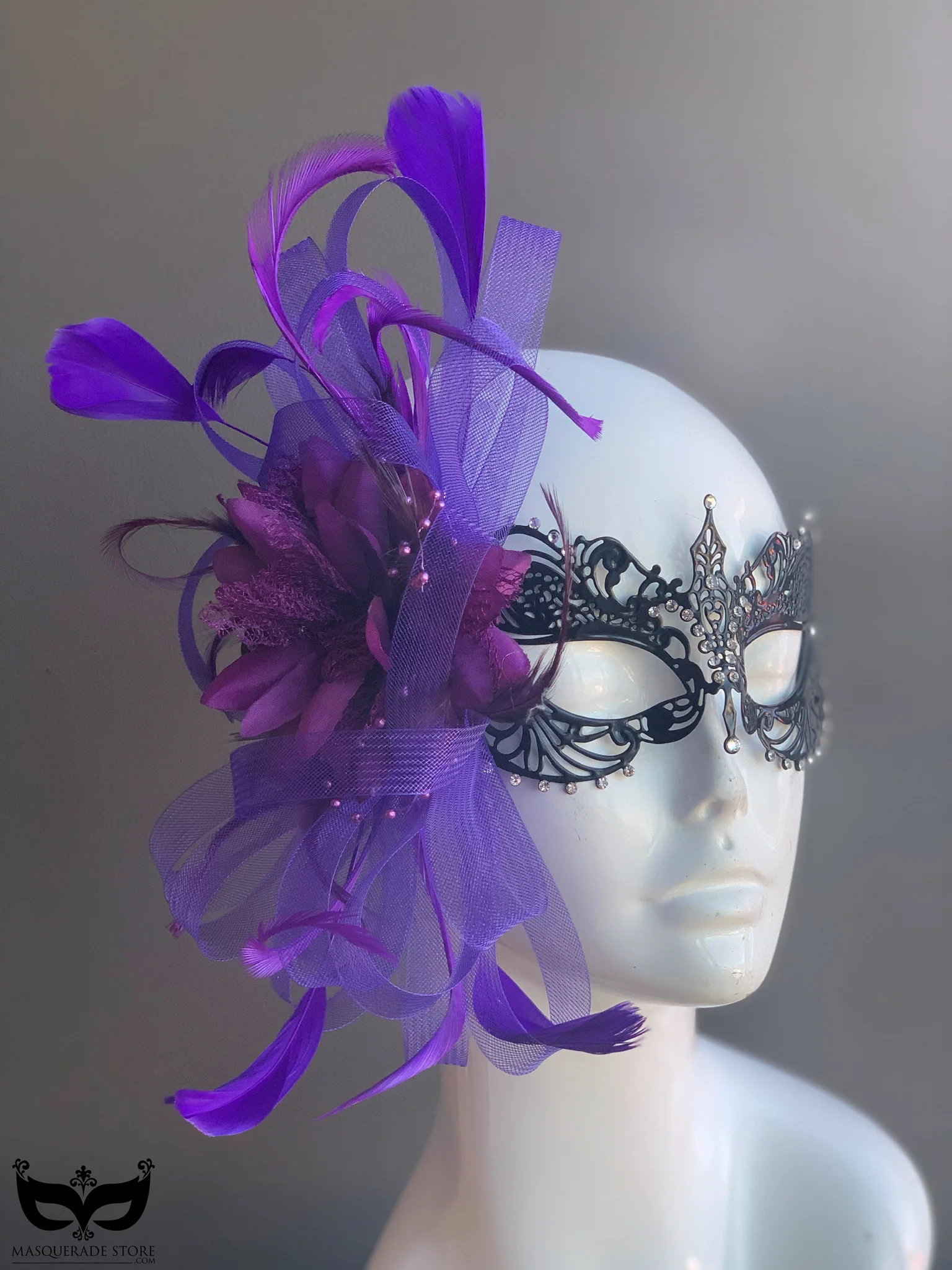 Ana Black Feather Metal Mask - Many Colors - Image 2
