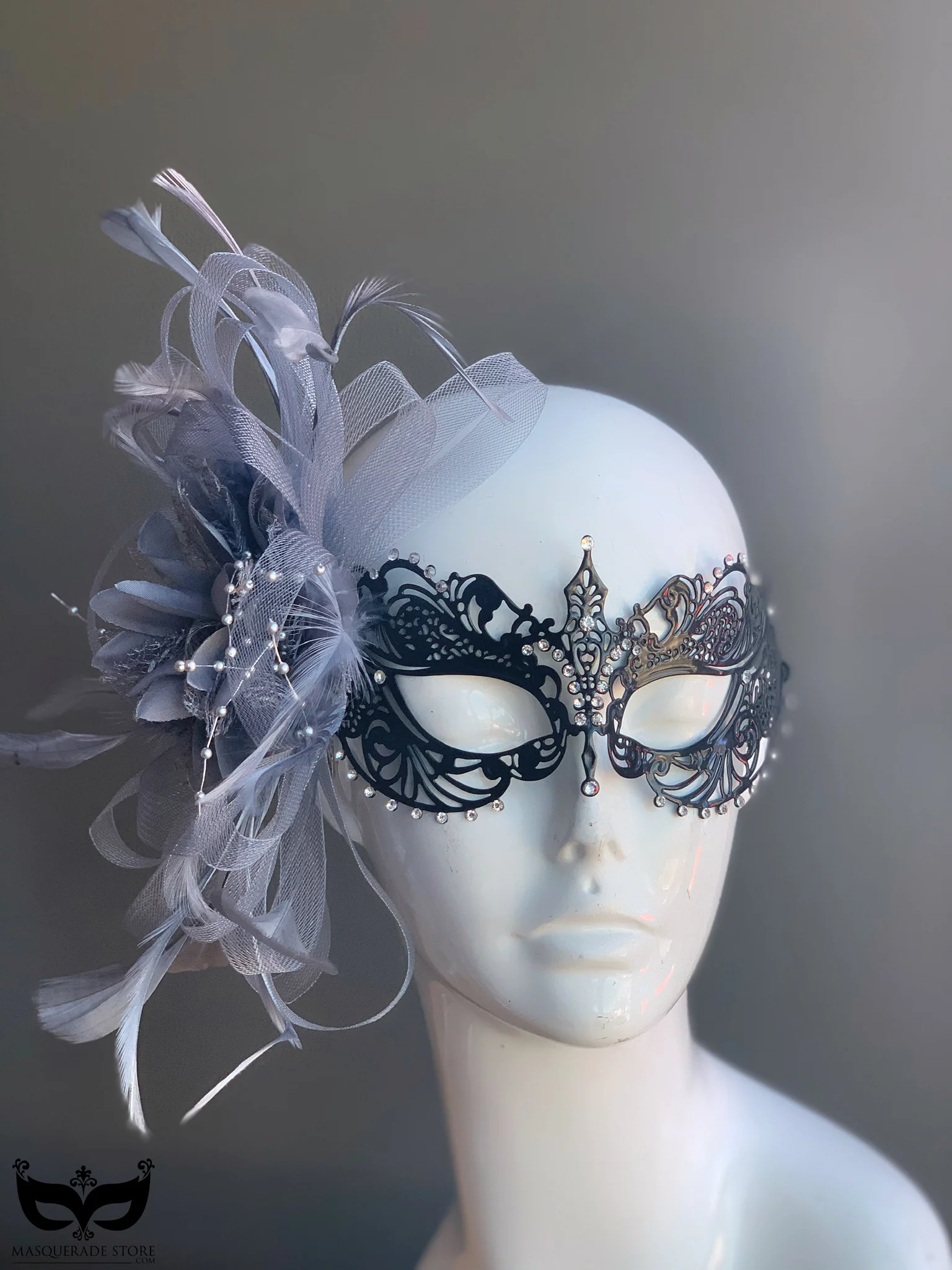 Ana Black Feather Metal Mask - Many Colors - Image 3