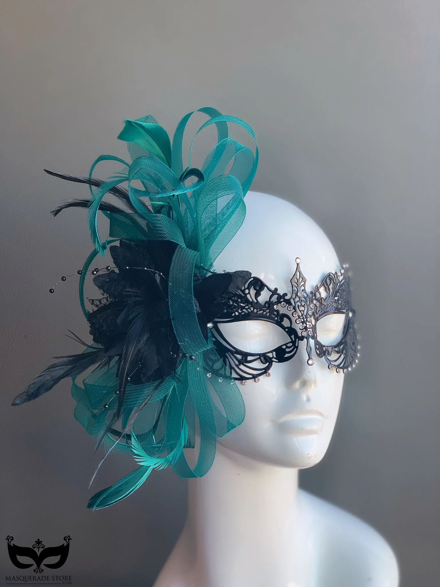 Ana Black Feather Metal Mask - Many Colors - Image 4