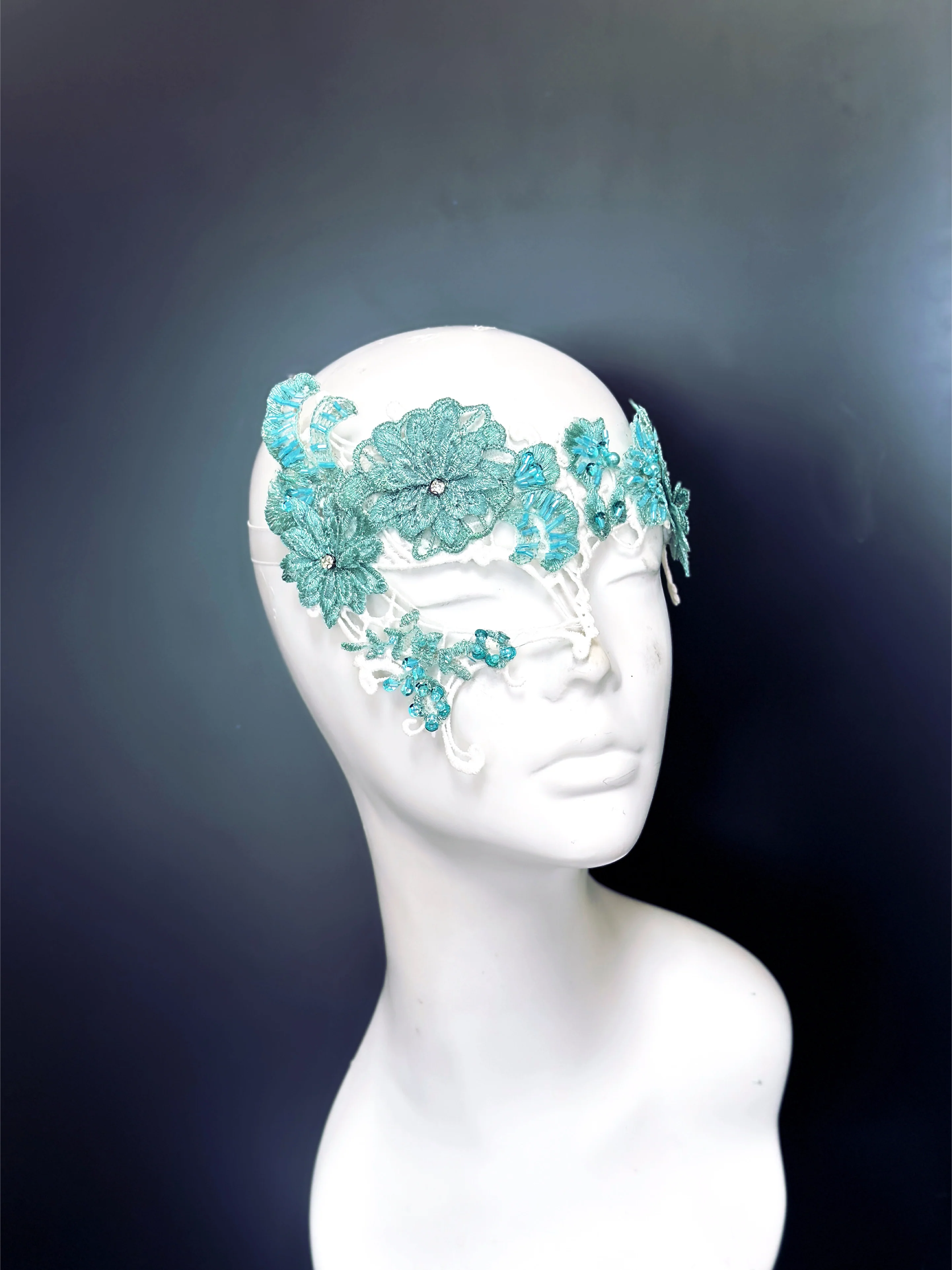 Aqua Floral Lace Mask - Image 2