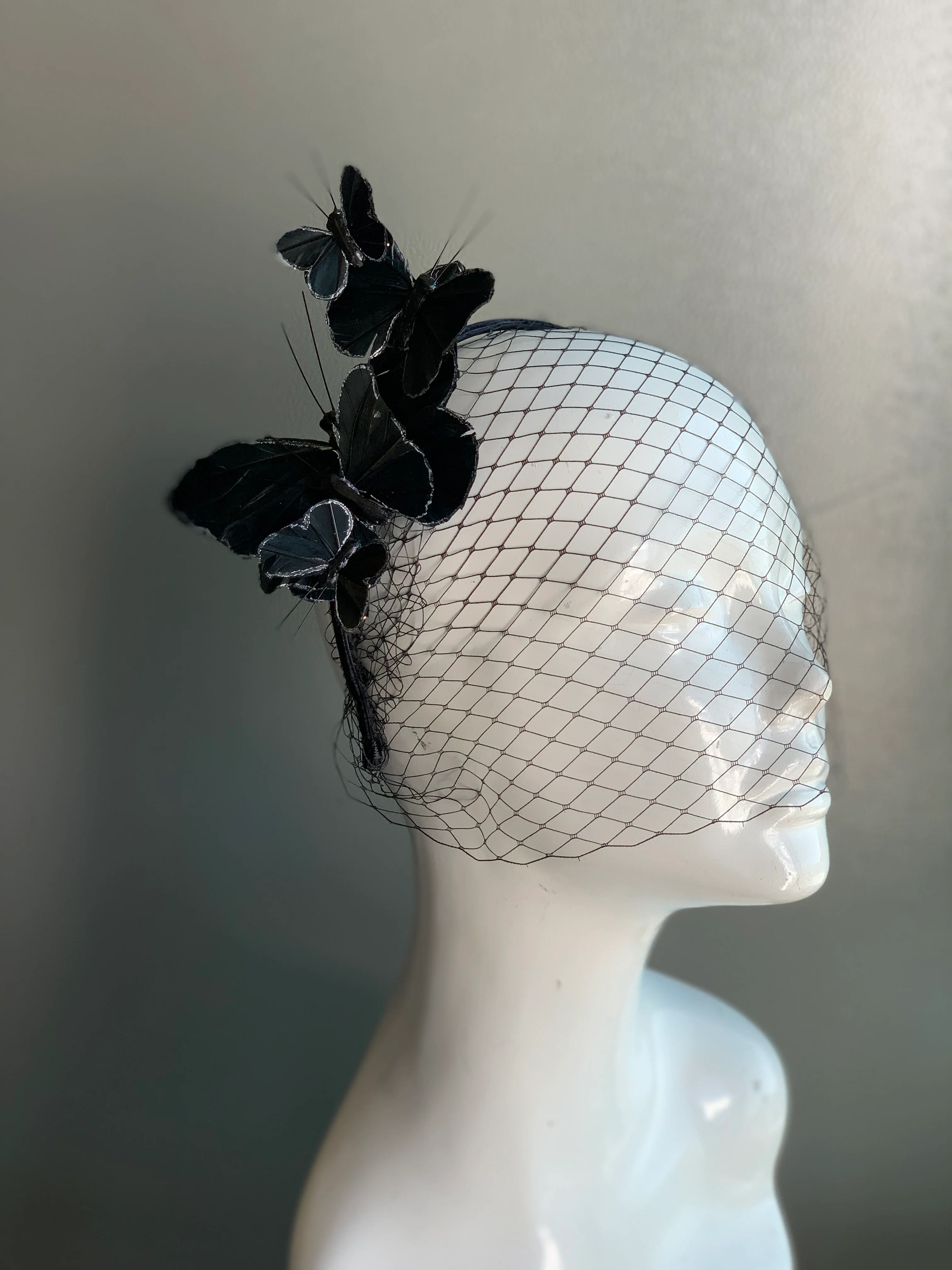 Midnight Flutter Veil Fascinator - Image 2