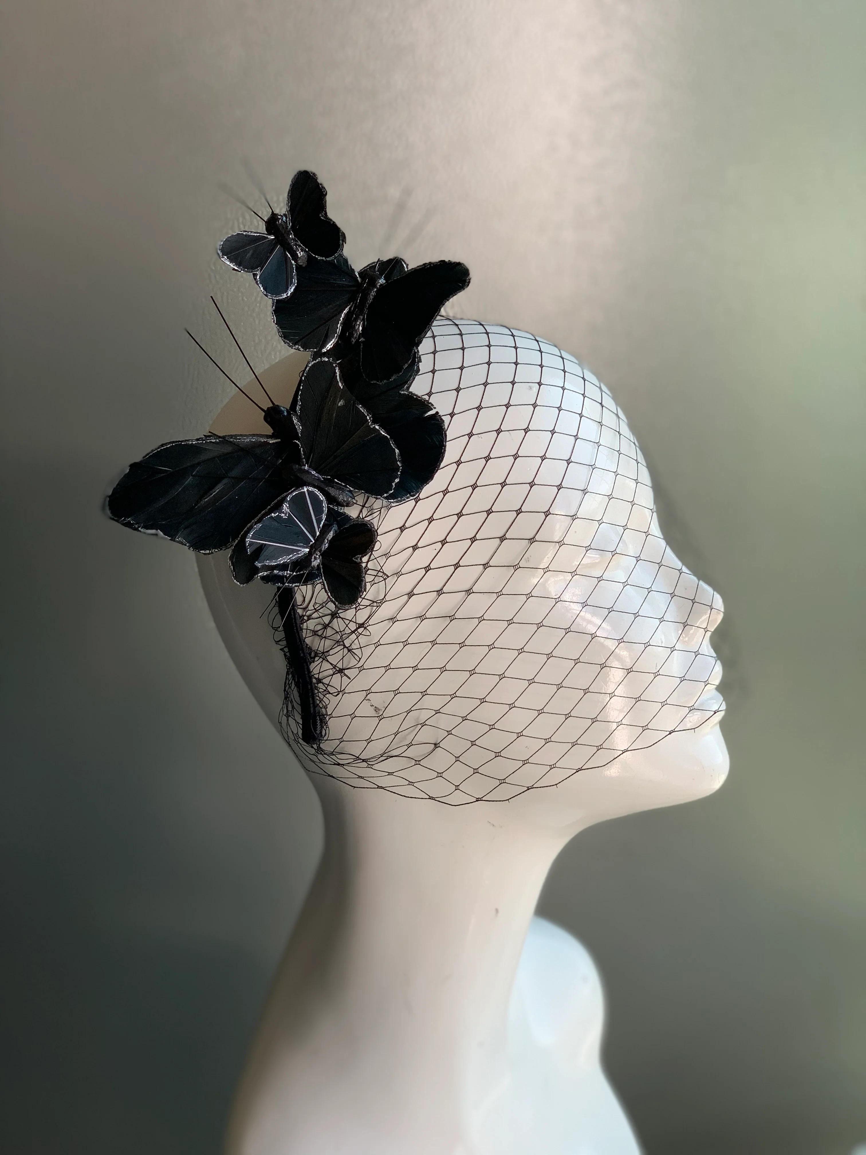 Midnight Flutter Veil Fascinator - Image 4