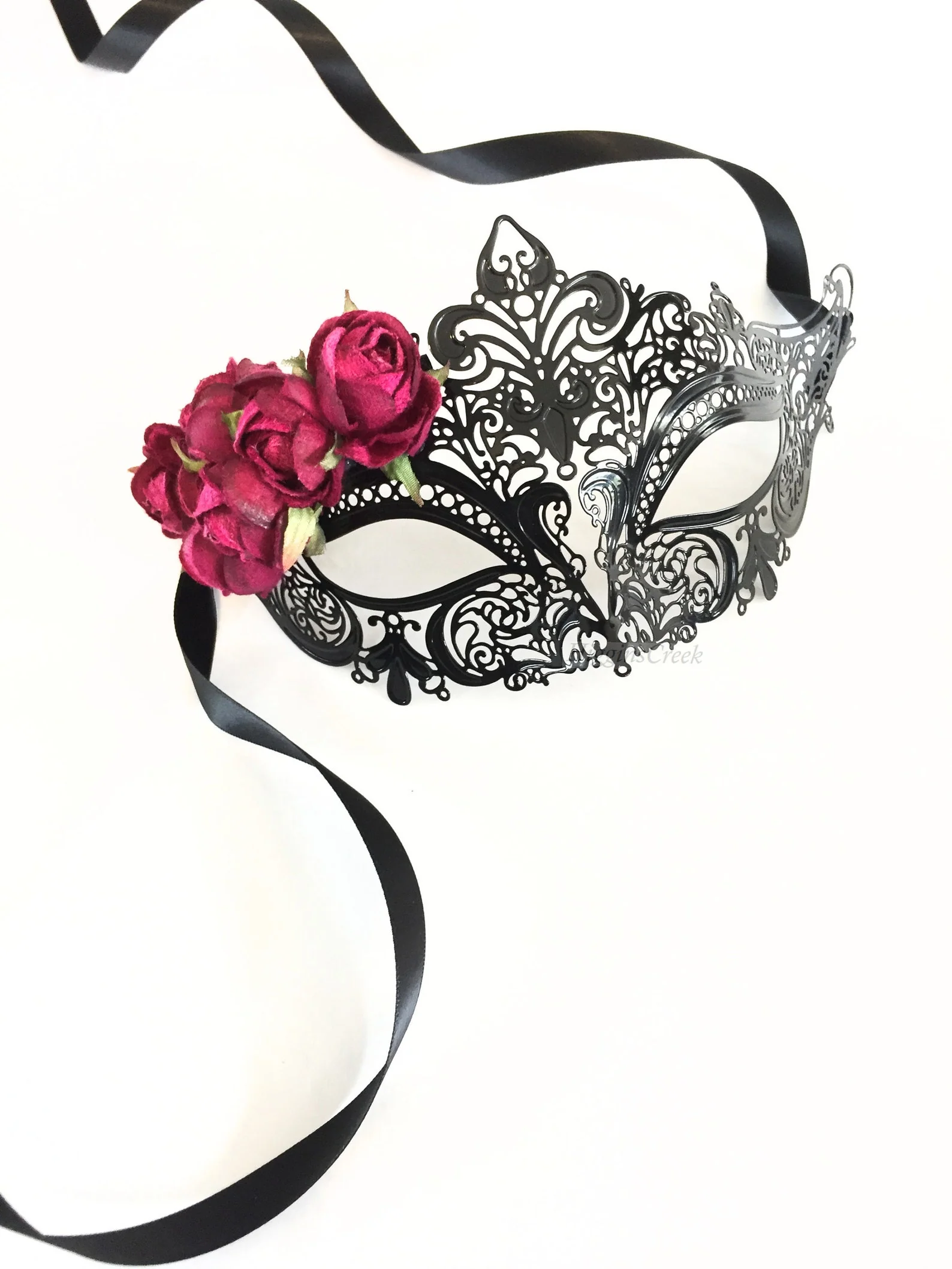 Elegant Venetian Metal Mask - Black/Rose
