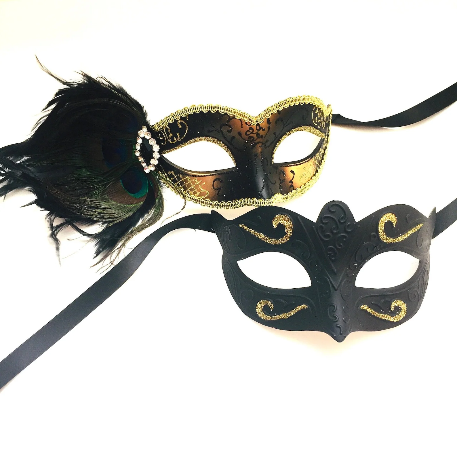 Gilded Enchantment - Black & Gold Peacock Duo