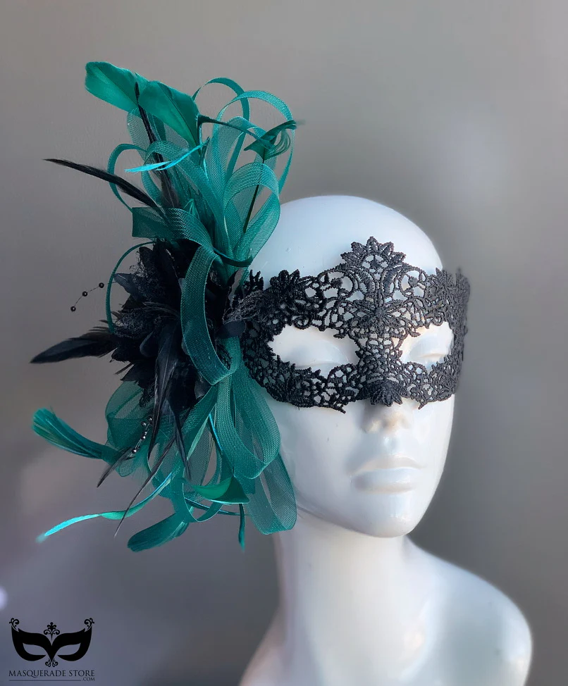Lace & Tulle - Green Teal Feathers