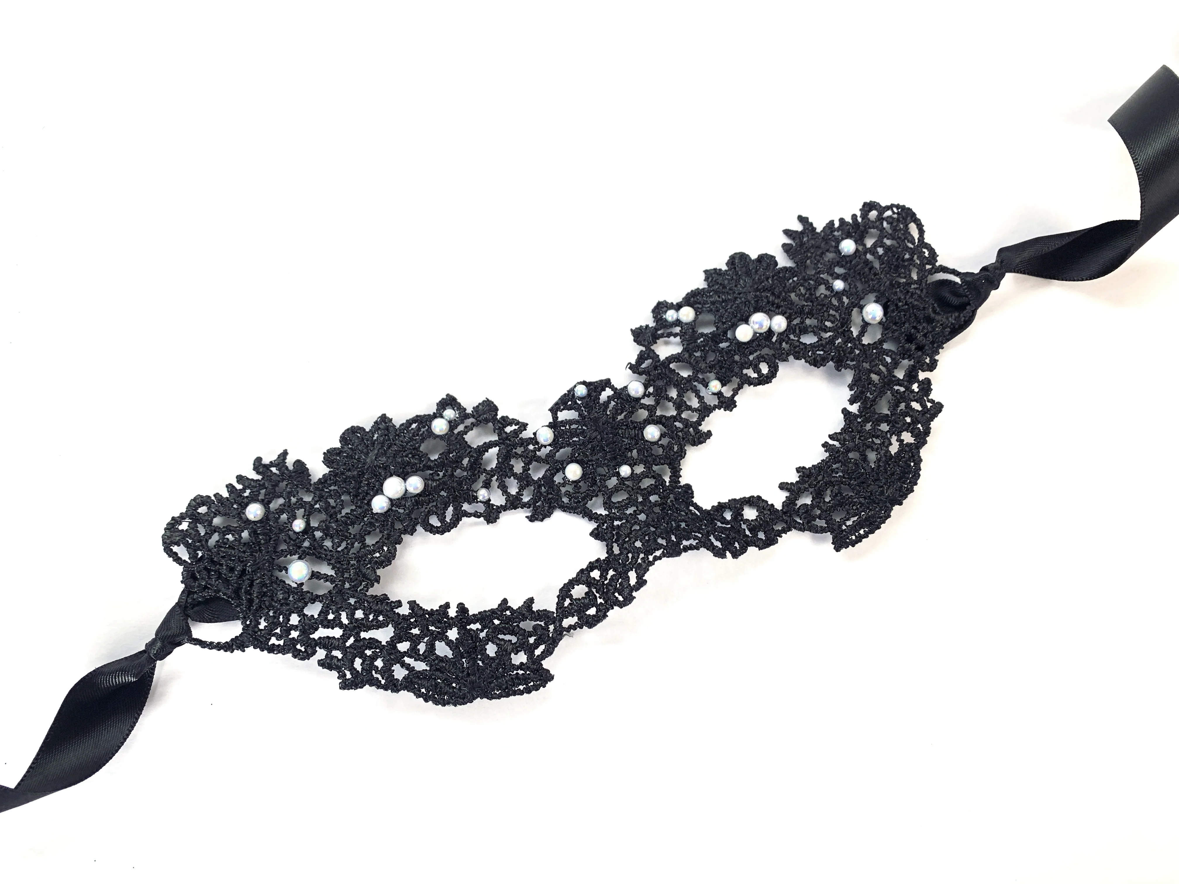 Princess Lace Mask - Black with Pearl Stones