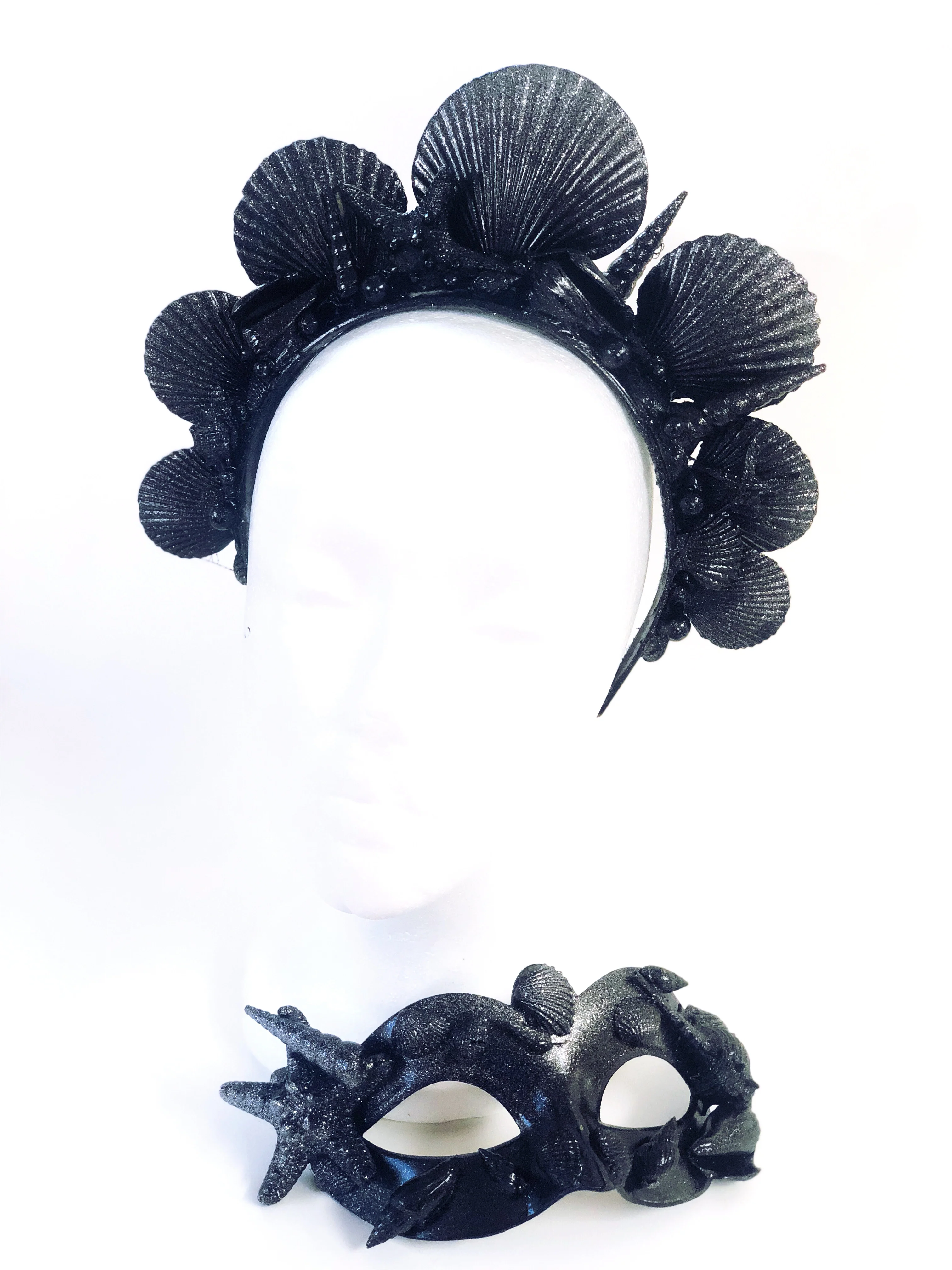 Black Shell Mermaid Crown & Mask Set - Image 4