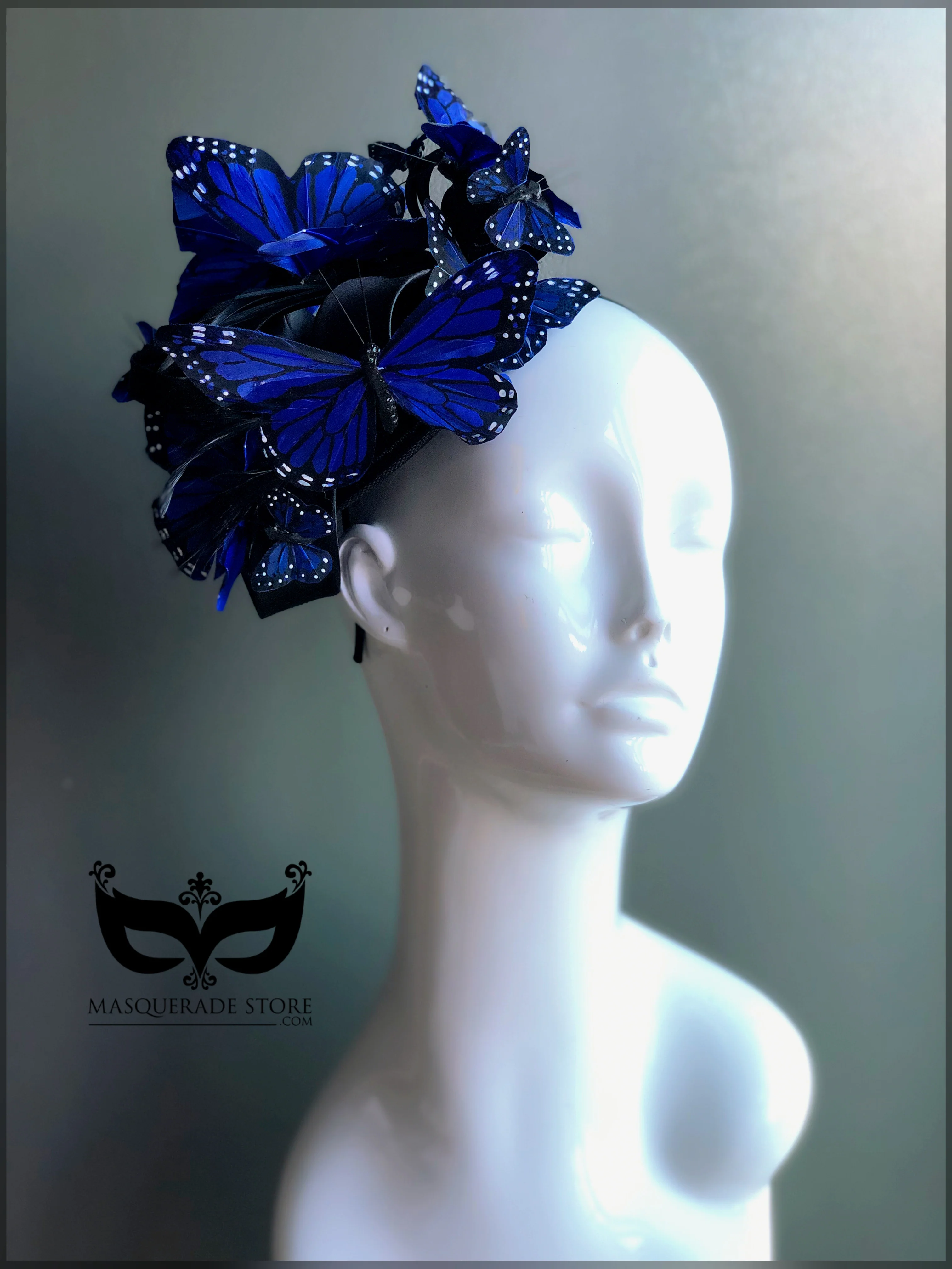 Butterfly Fascinator Hat - Blue - Image 2