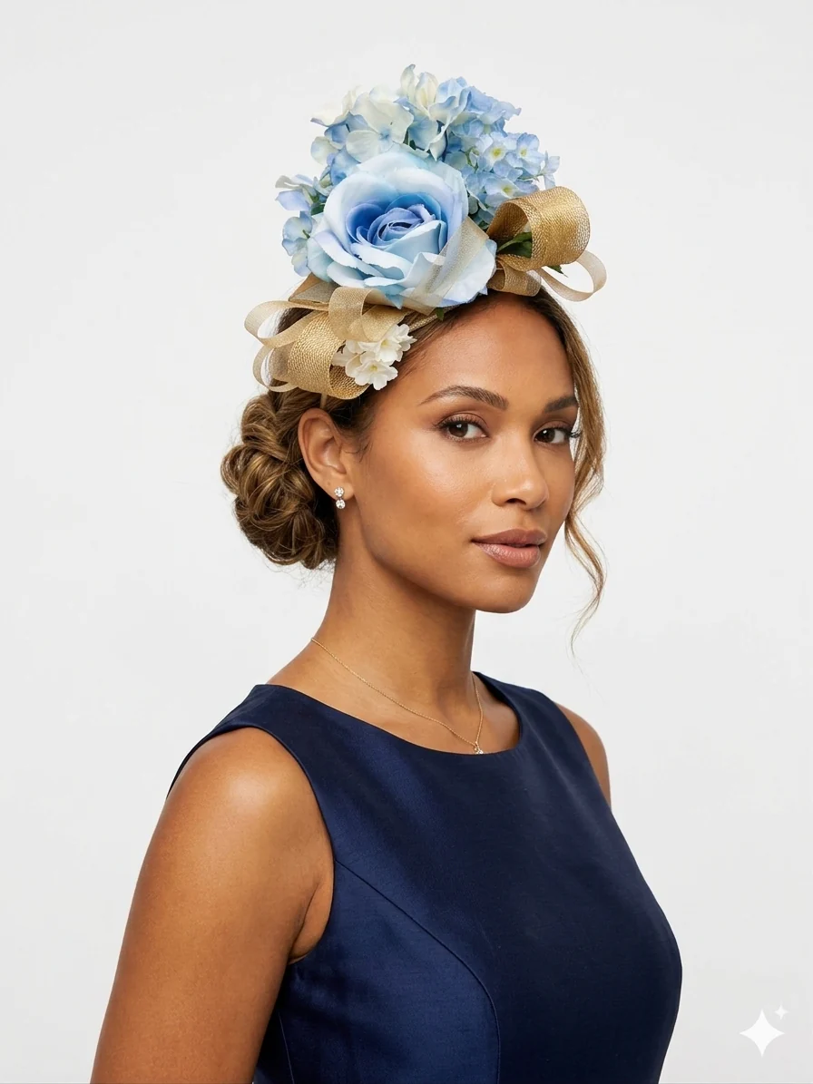 Blue Garden Rose Fascinator - Image 2