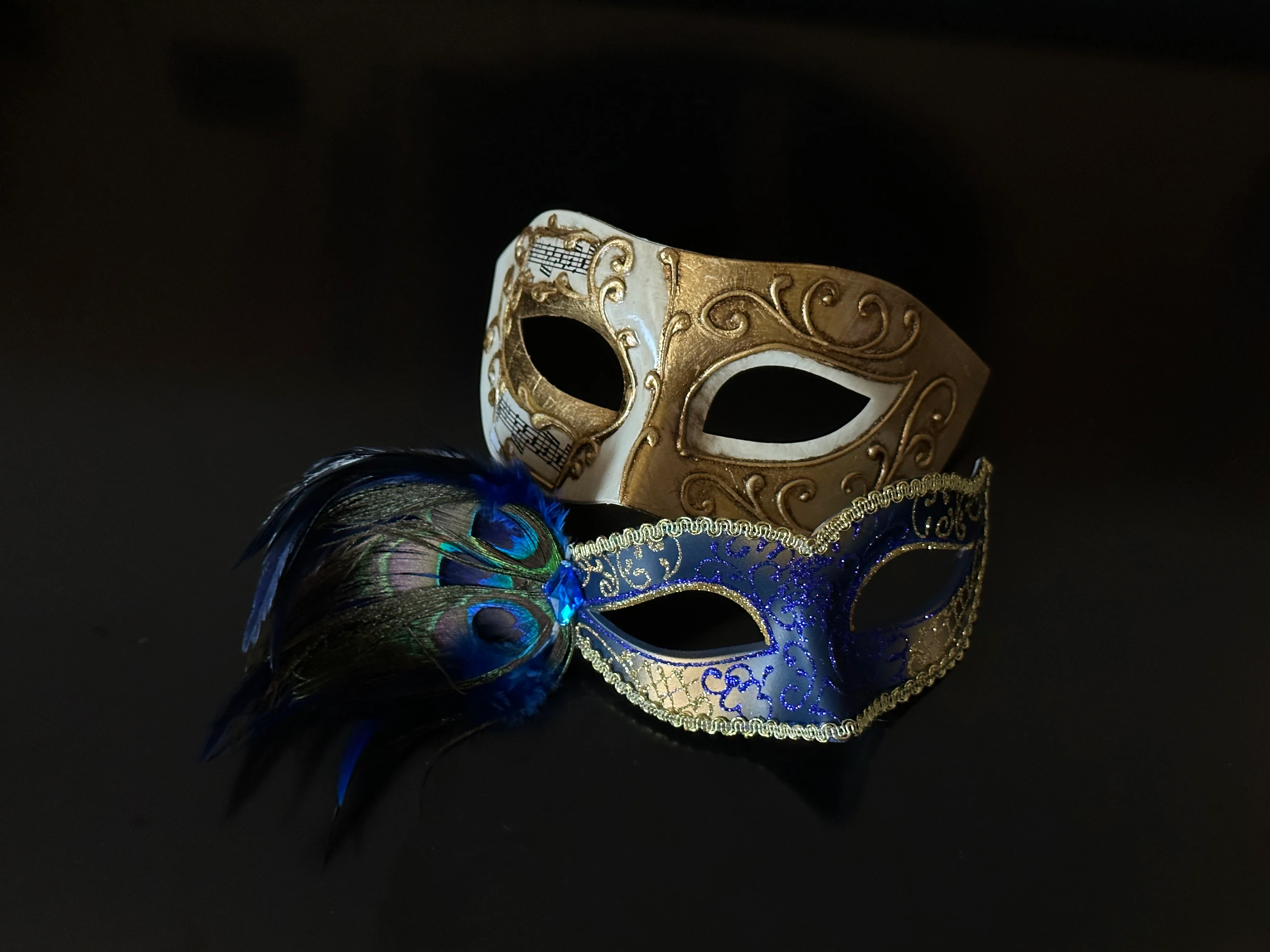 Peacock Couple Mask- Blue Gold
