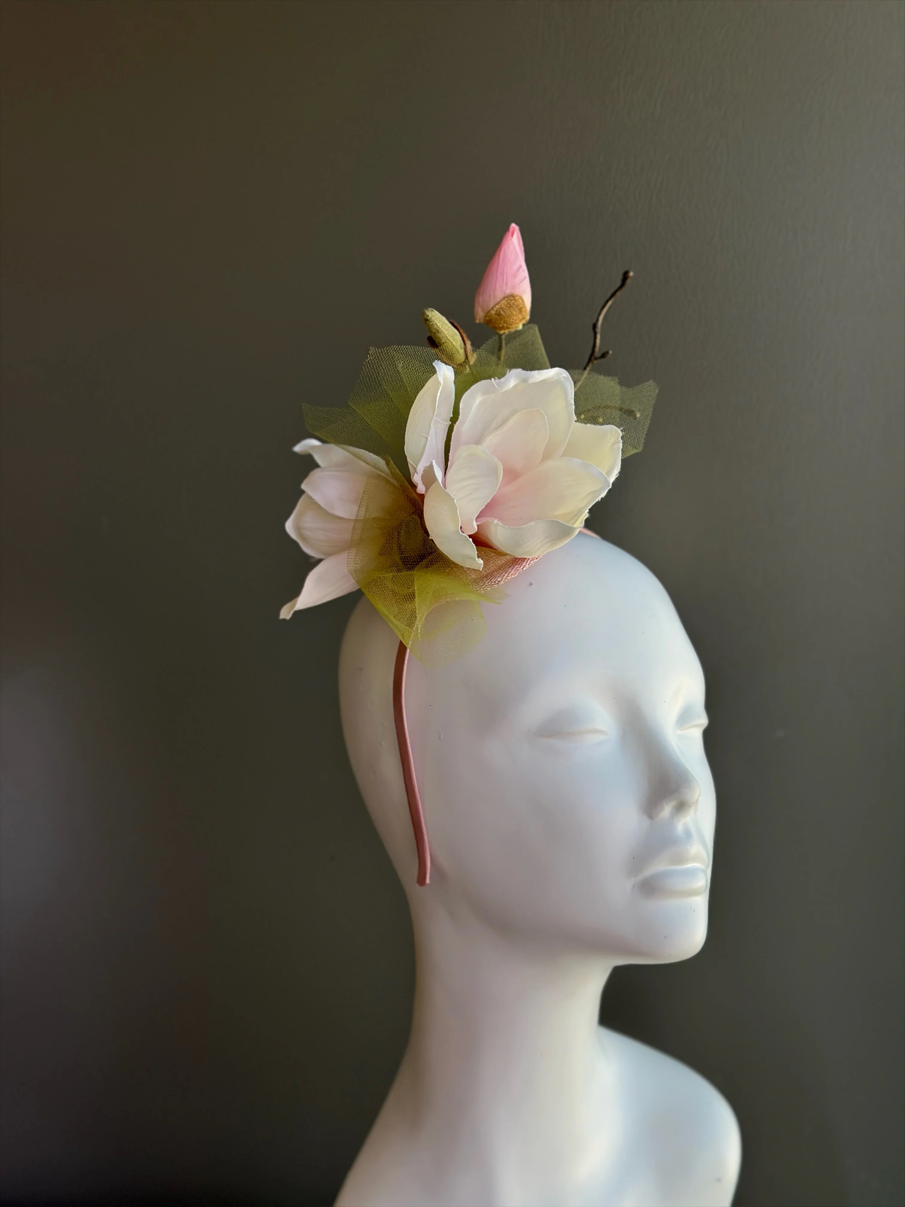 Soft Blush Pink Magnolia Fascinator - Image 2