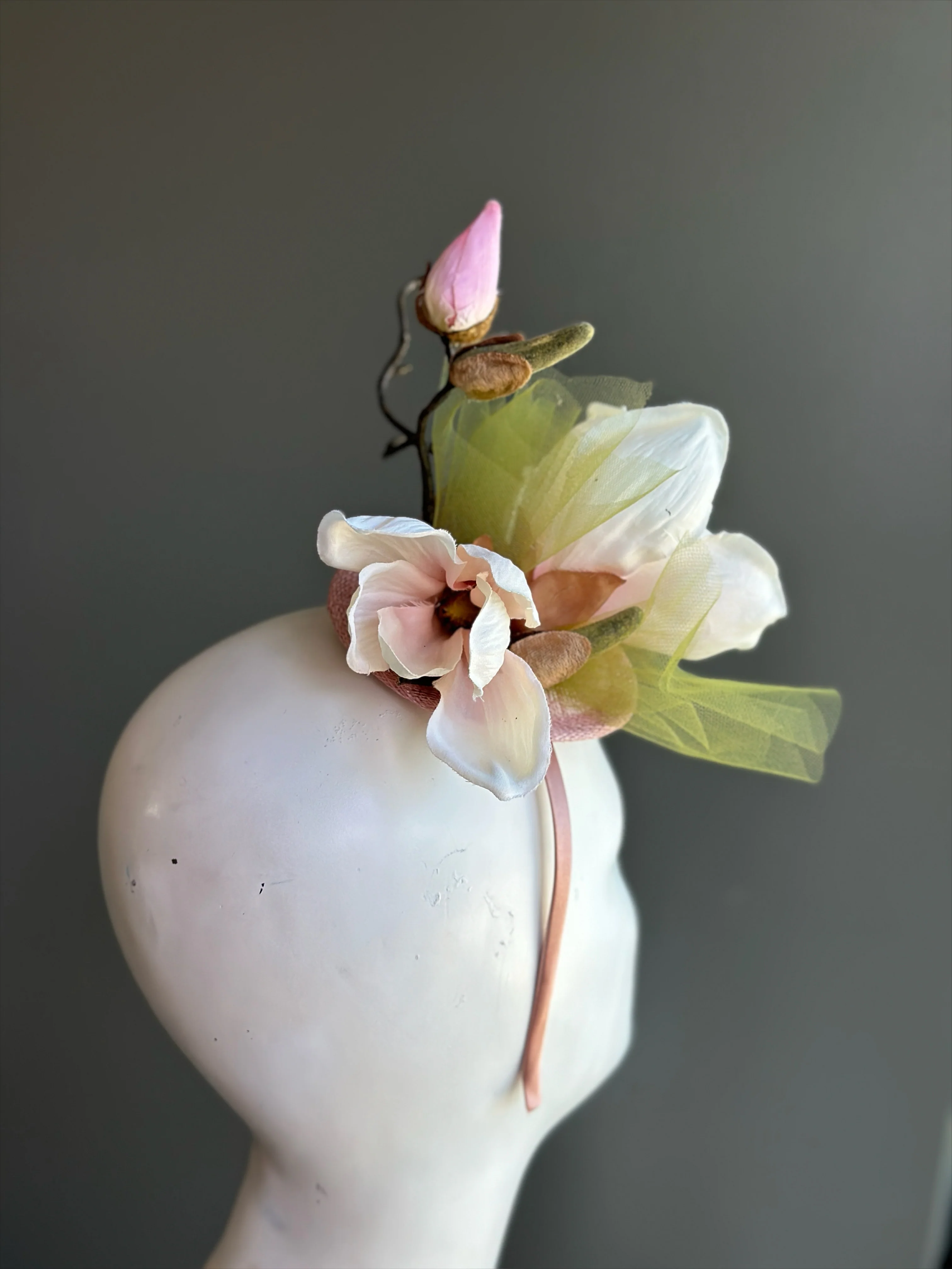 Soft Blush Pink Magnolia Fascinator - Image 3
