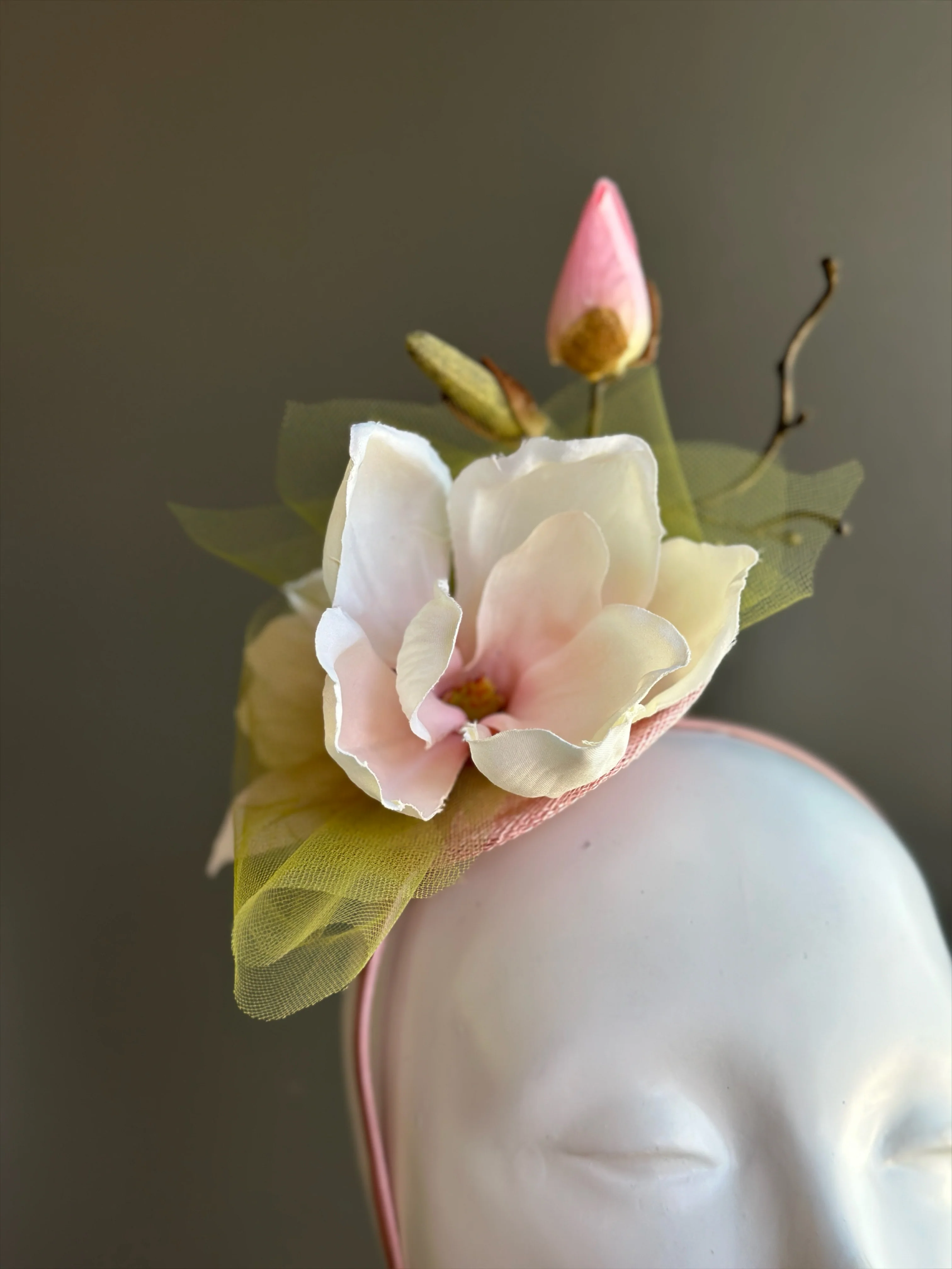 Soft Blush Pink Magnolia Fascinator - Image 4