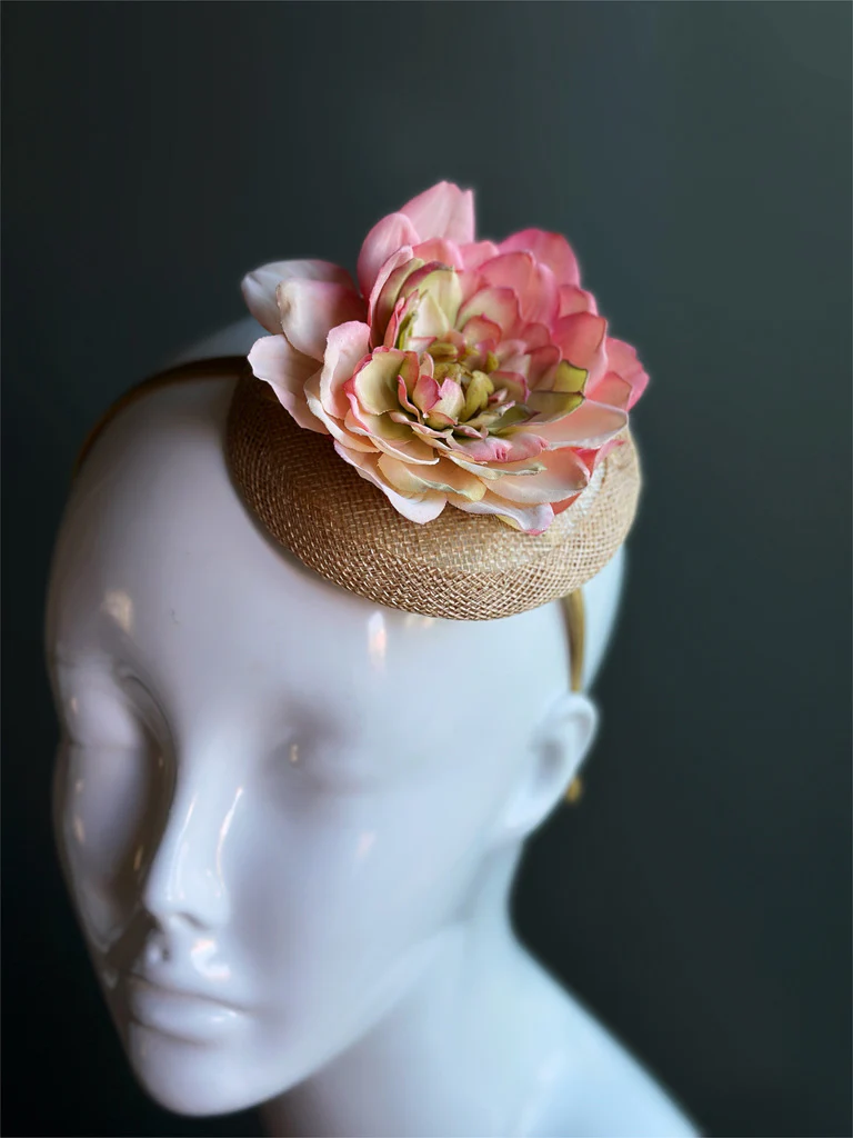 Blush Pink Floral Straw Fascinator Headband - Image 2
