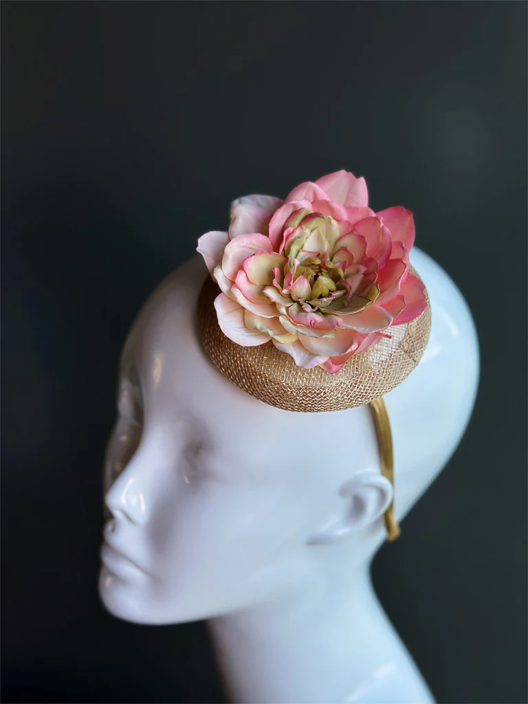 Blush Pink Floral Straw Fascinator Headband - Image 3