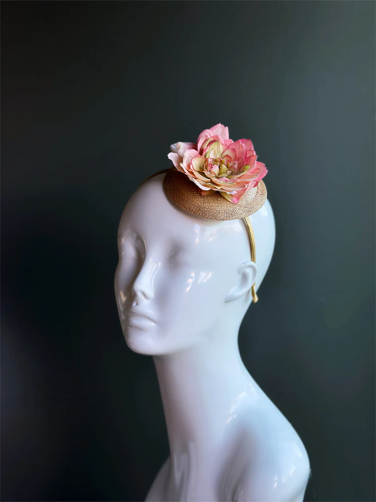 Blush Pink Floral Straw Fascinator Headband - Image 4