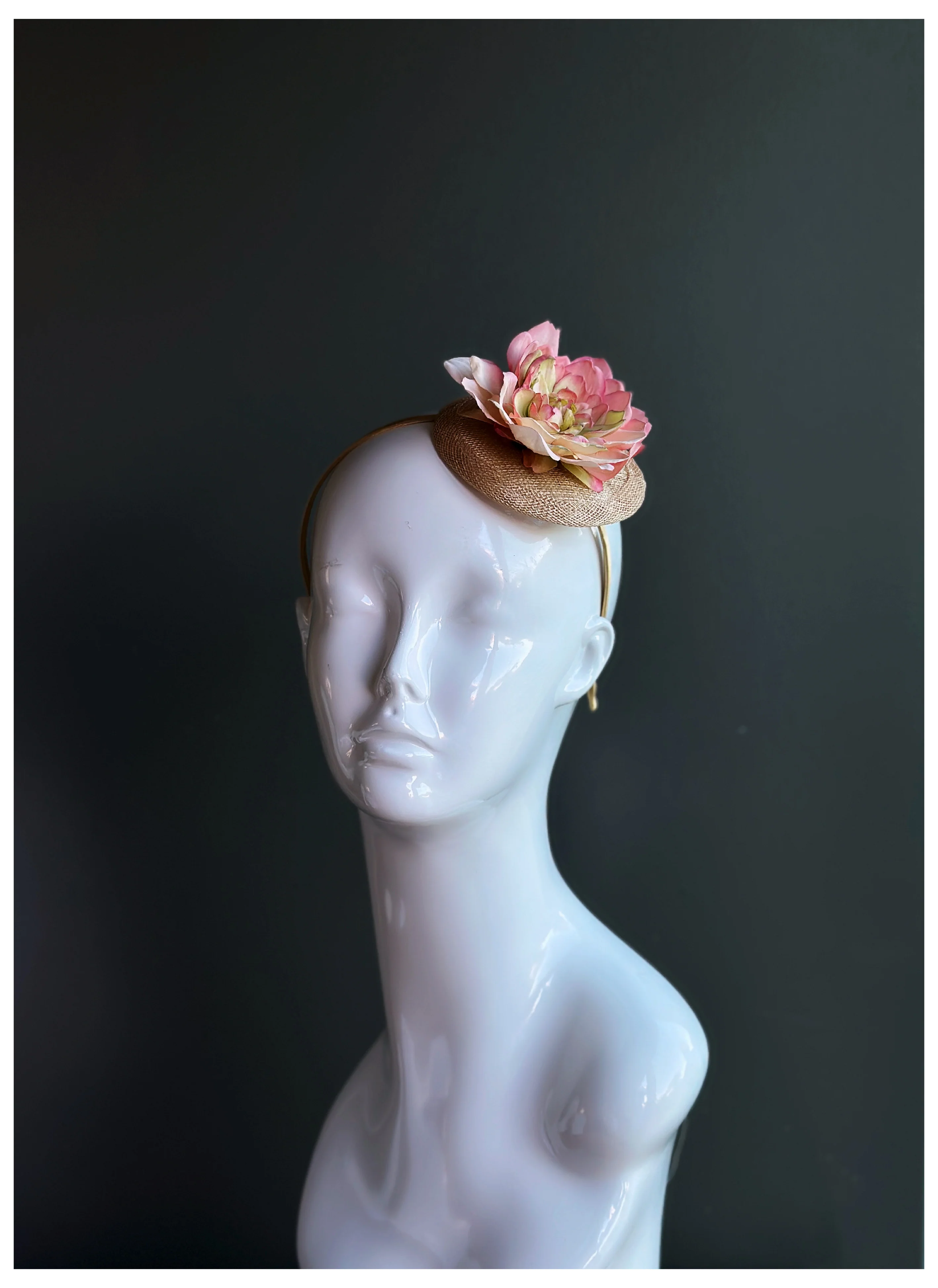 Blush Pink Floral Straw Fascinator Headband - Image 5