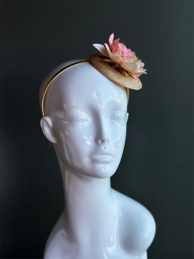 Blush Pink Floral Straw Fascinator Headband - Image 6