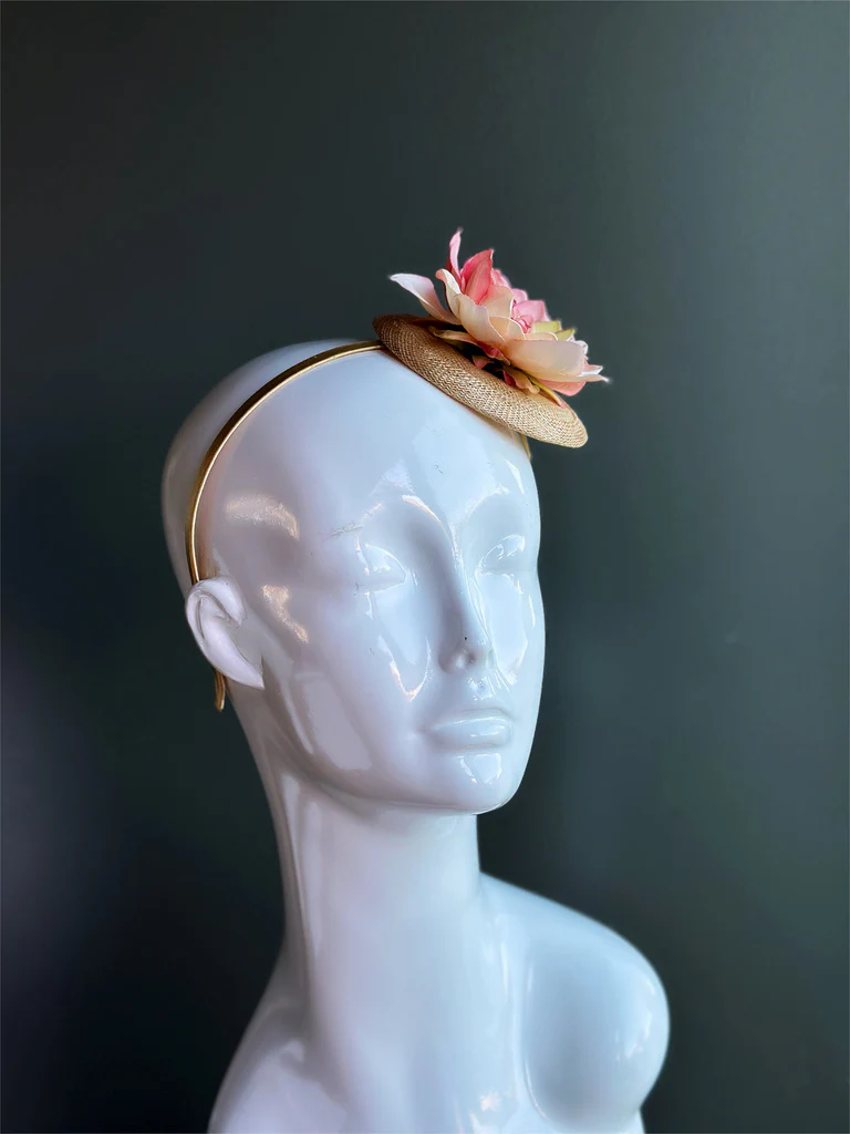 Blush Pink Floral Straw Fascinator Headband - Image 7