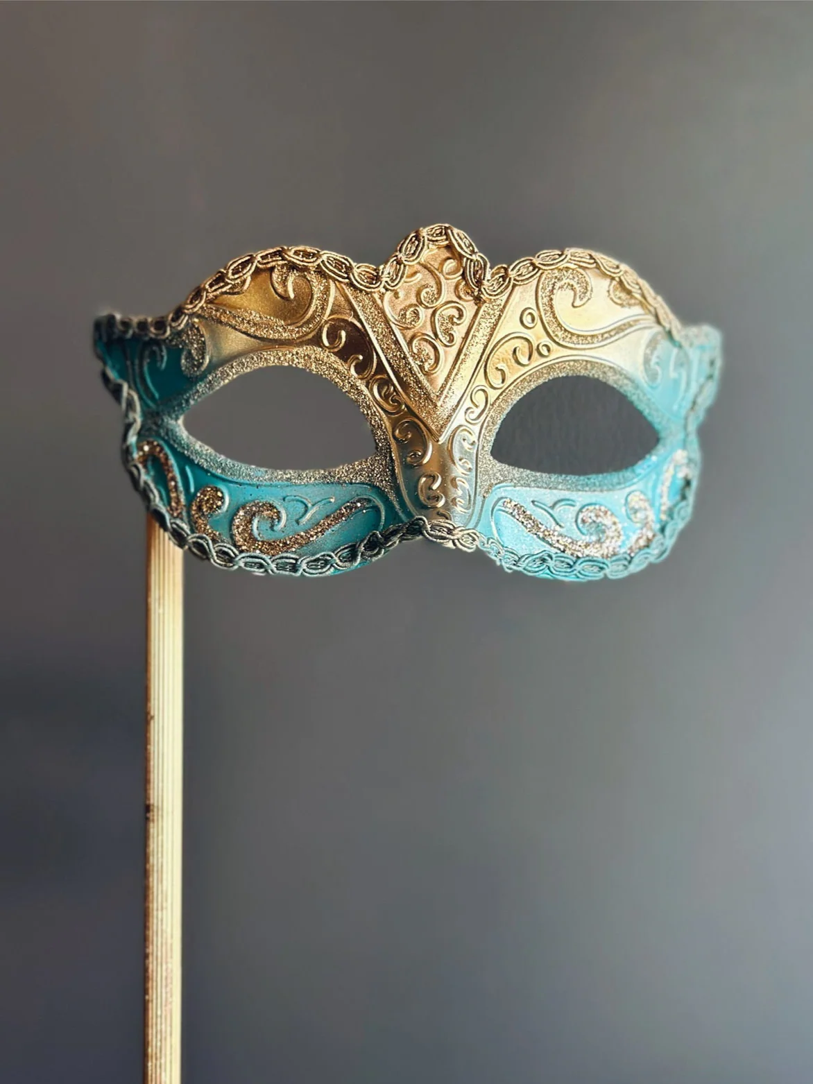 Bravaro Handheld Stick Mask - Gold/Turquoise - Image 2