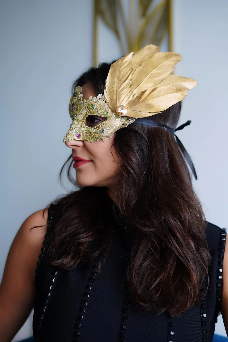 Brocade Gold Mask - Gold Feathers - Image 2