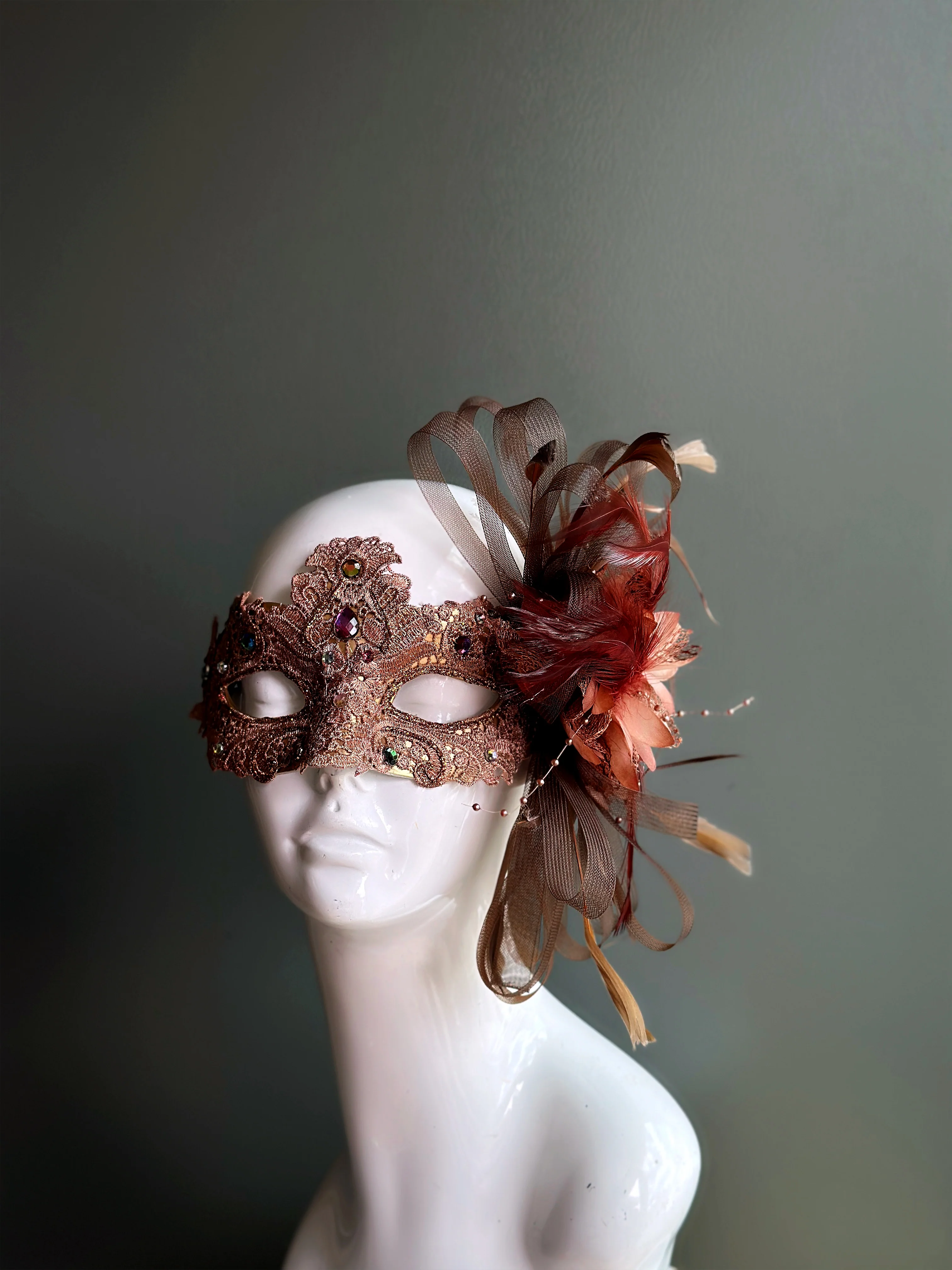 Macrame Feather Mask - Bronze - Image 2