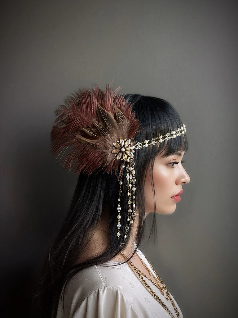 Velvet Brown Feather Flapper