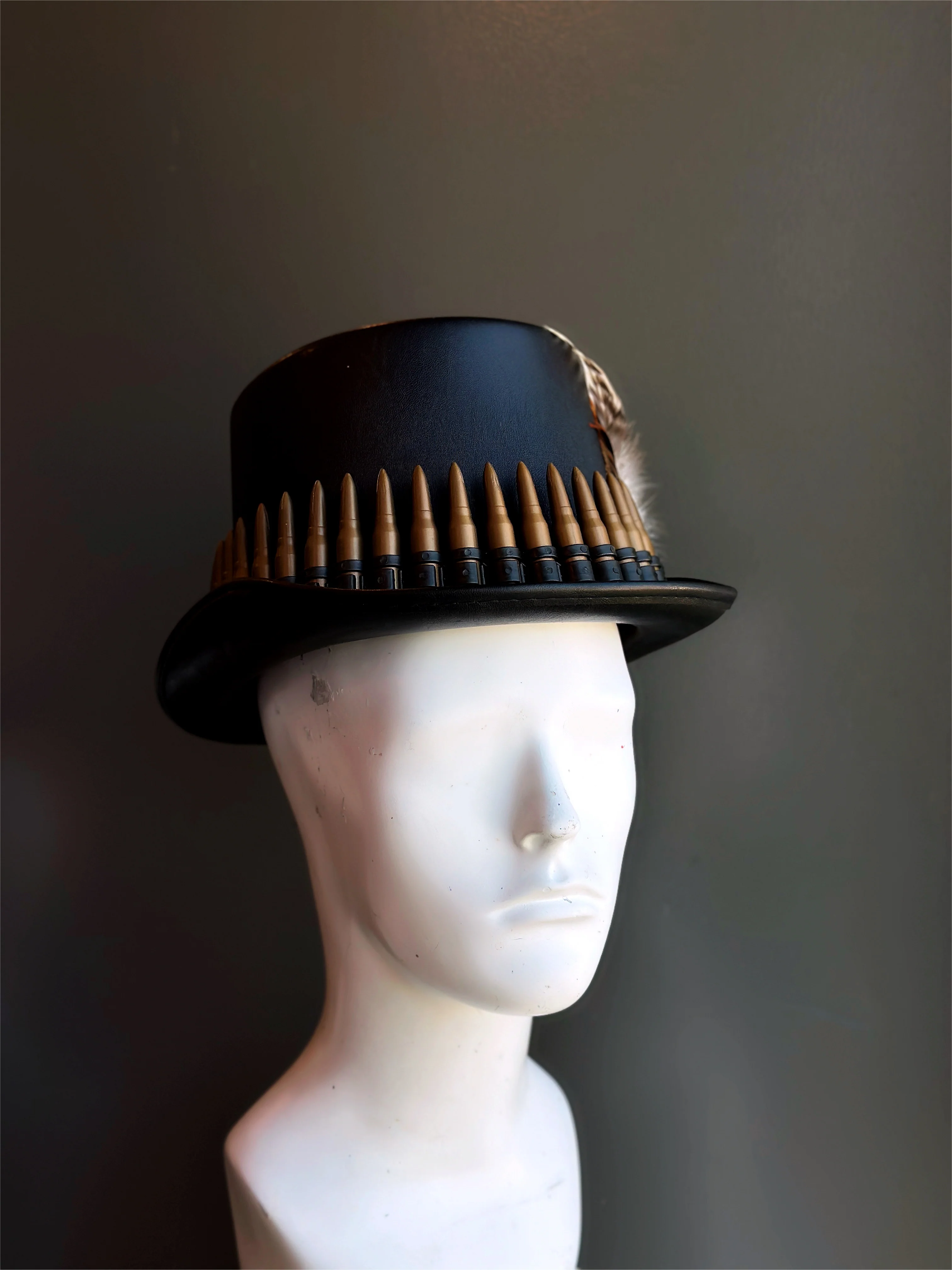 Bullet Band Steampunk Top Hat - Feathered Design - Image 3