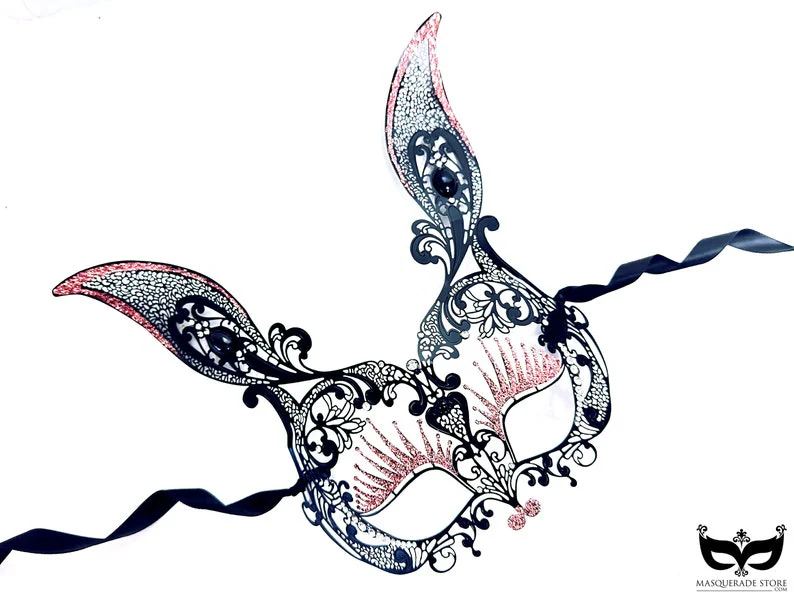 Metal Bunny Mask - Black & Pink