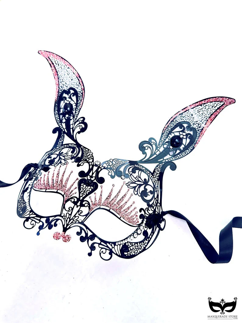 Metal Bunny Mask - Black & Pink - Image 2