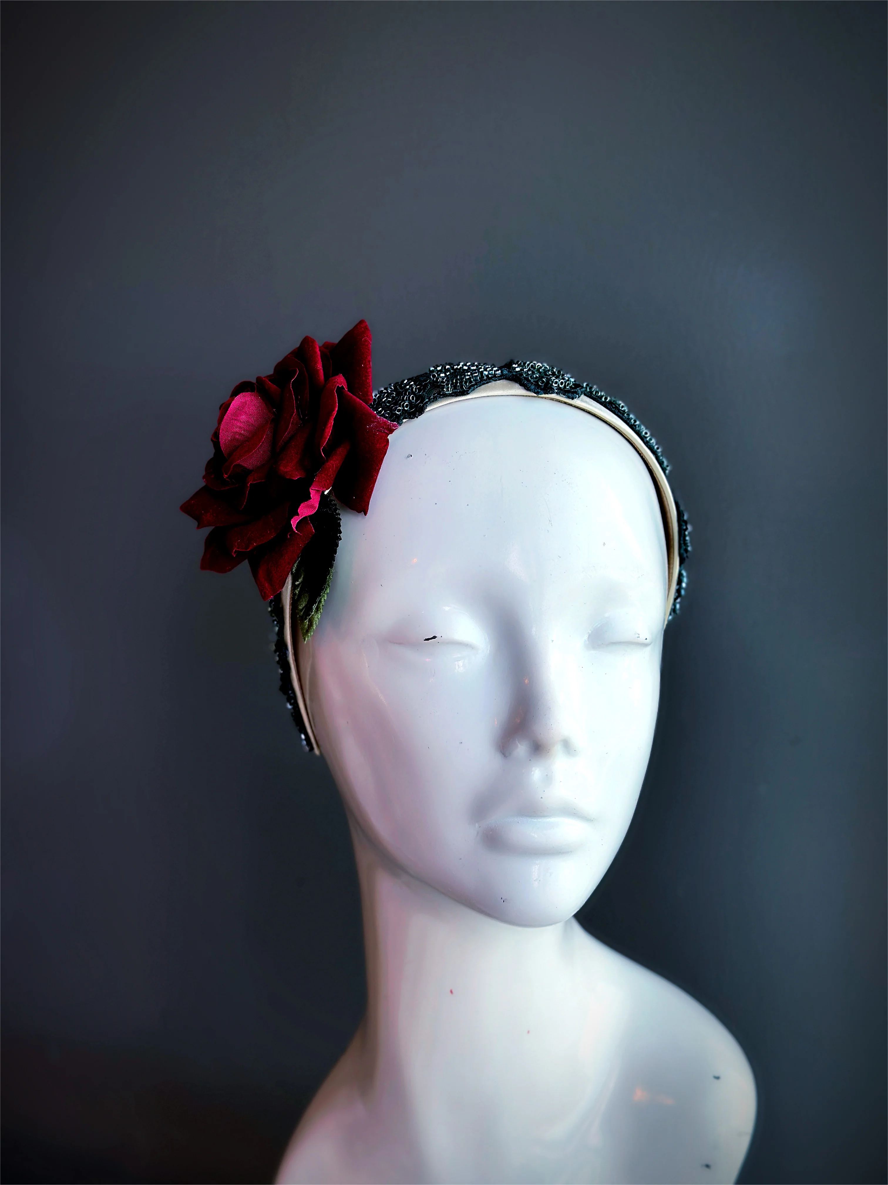 Burgundy Rose Embellished Headband - Image 2