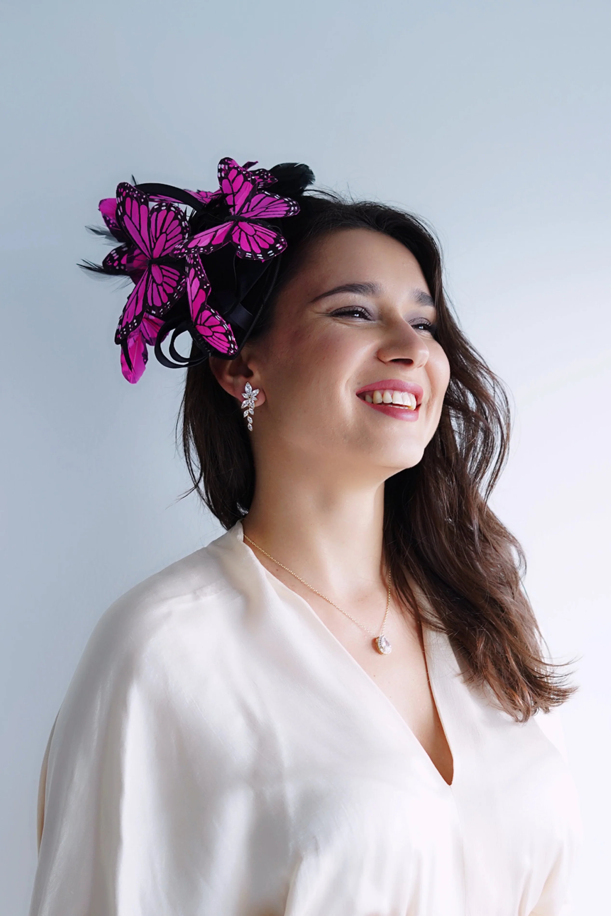 Butterfly Fascinator Hat - Pink Black - Image 3