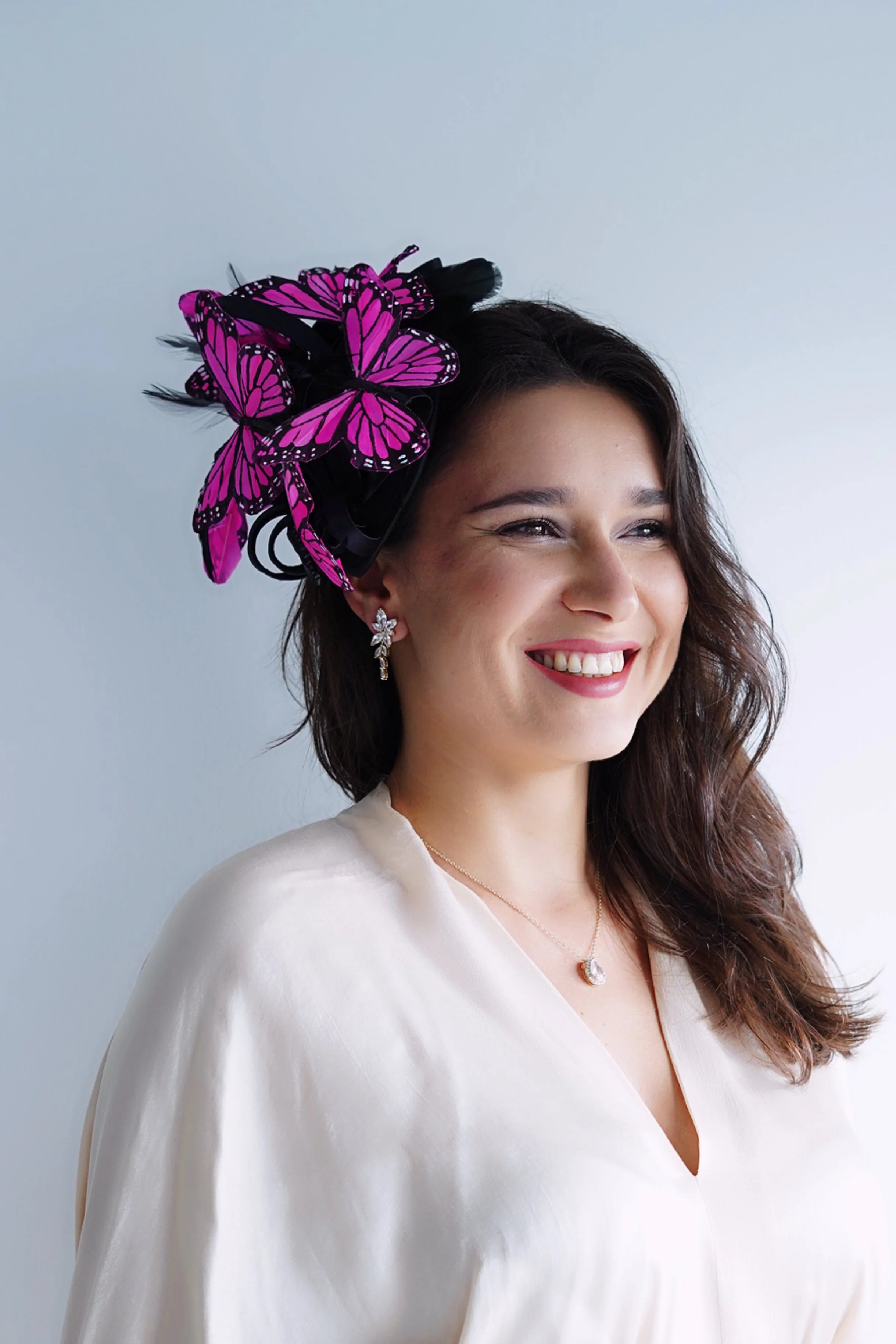 Butterfly Fascinator Hat - Pink Black - Image 4