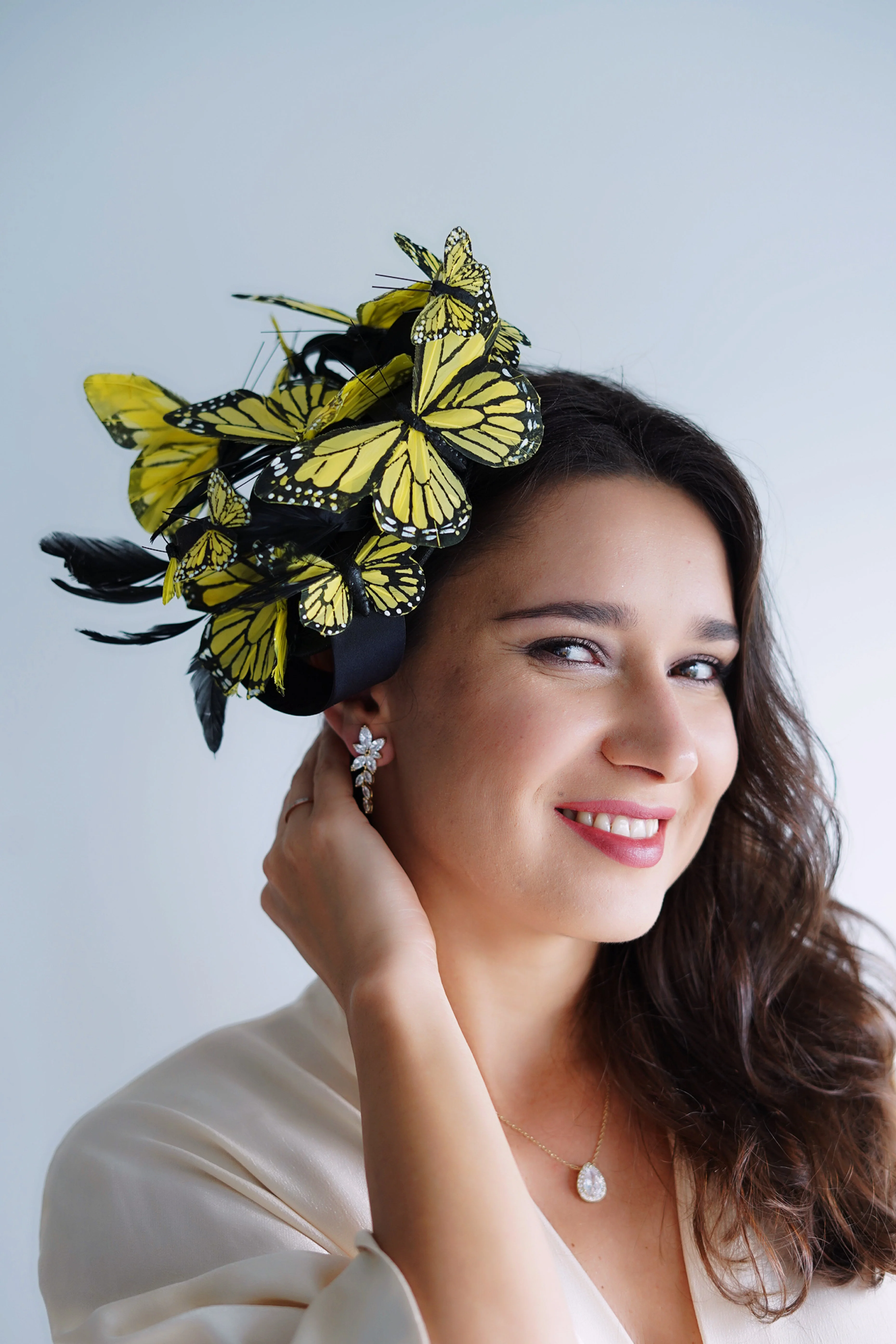Butterfly Fascinator Hat - Yellow Black