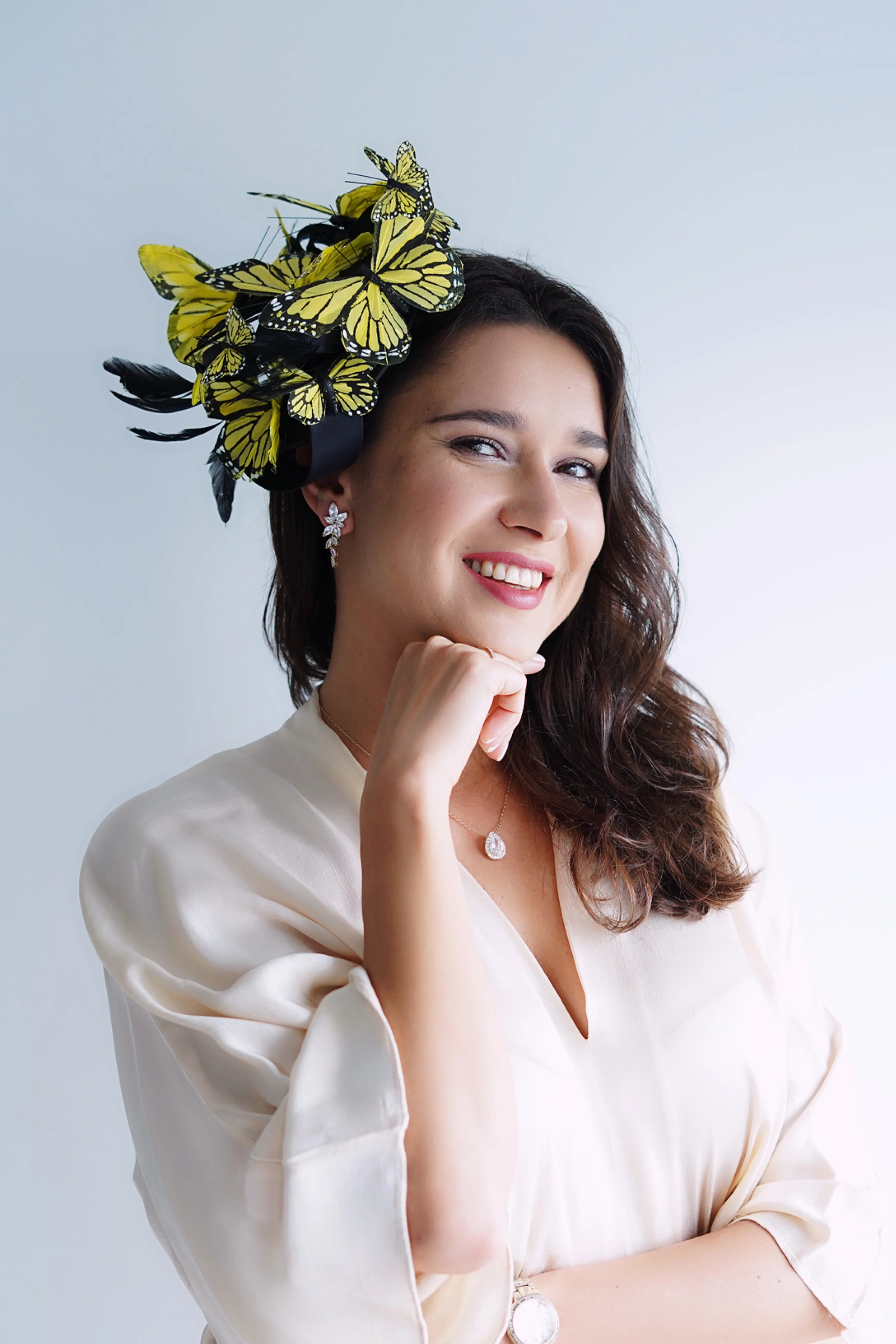 Butterfly Fascinator Hat - Yellow Black - Image 2