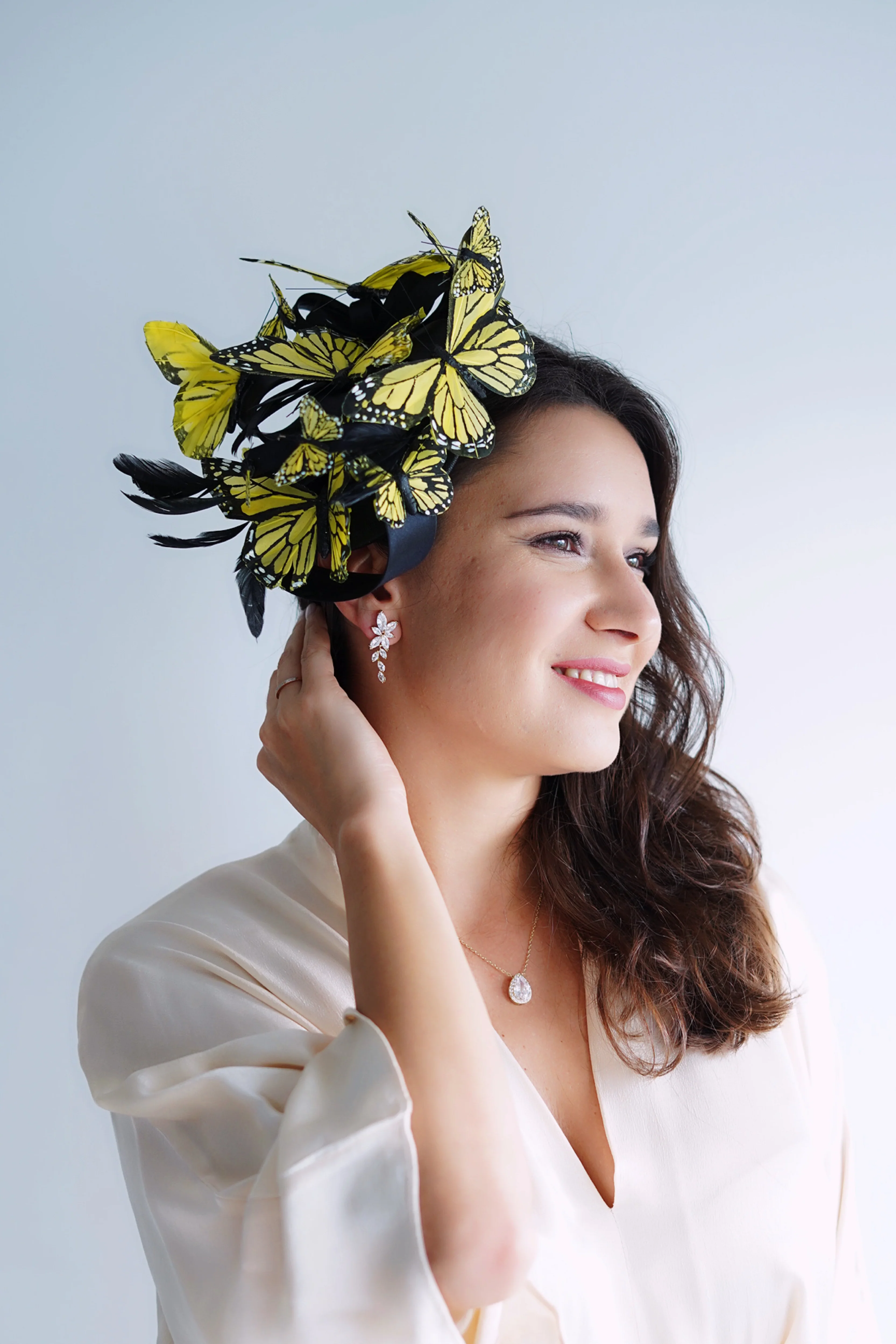 Butterfly Fascinator Hat - Yellow Black - Image 3