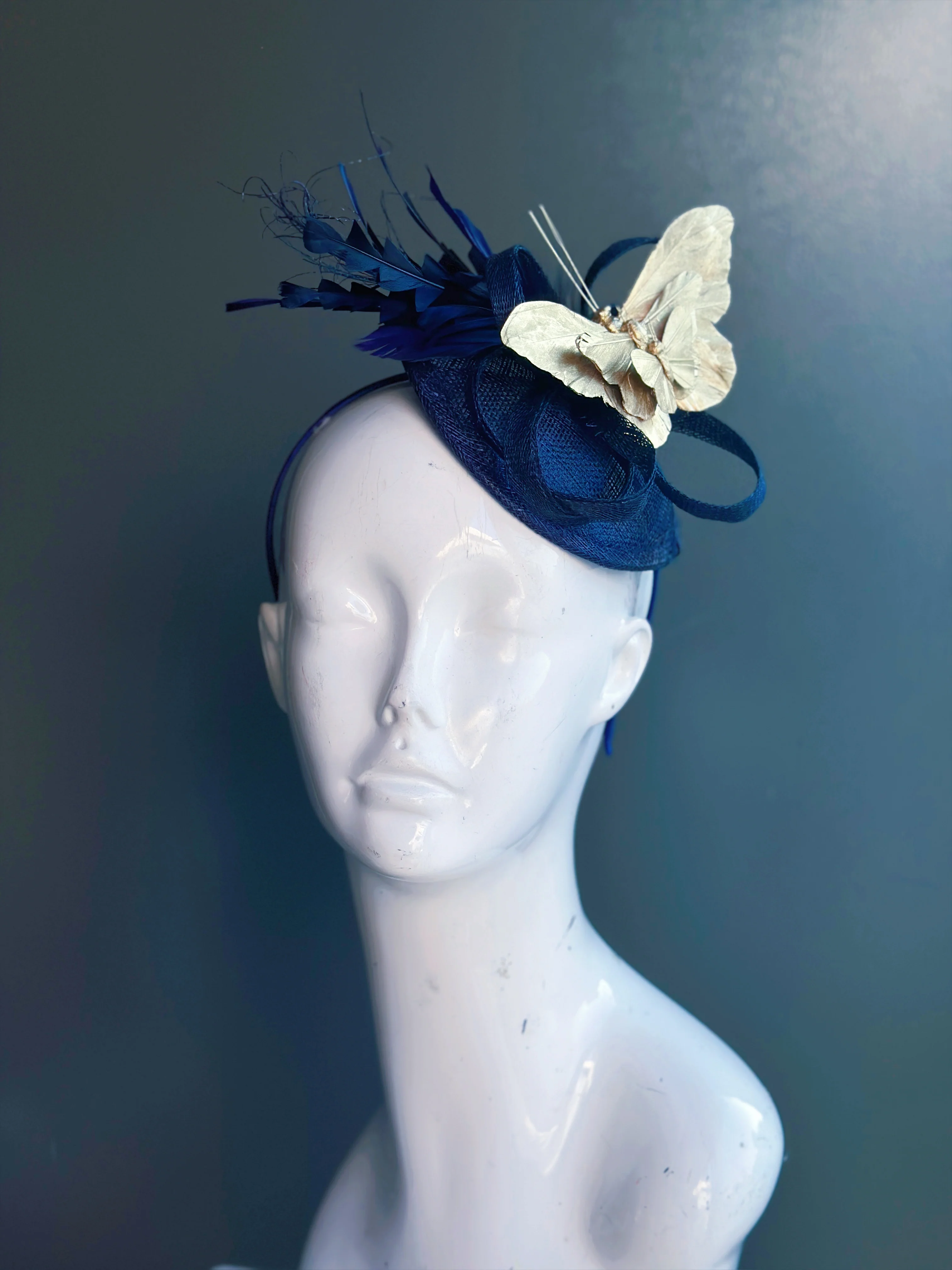Butterfly Fascinator - Navy Blue Gold