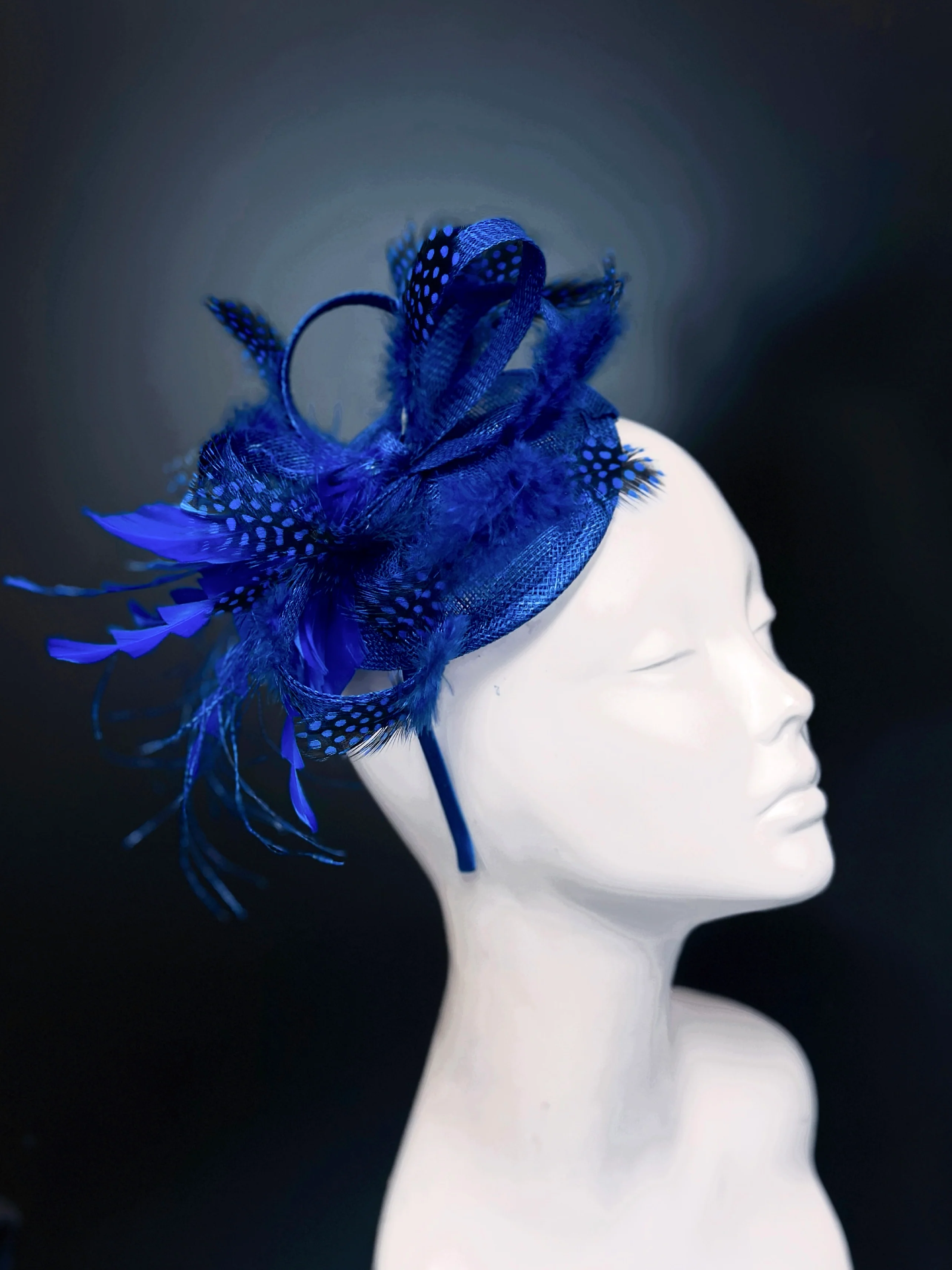 Cobalt Blue Feather Fascinator Hat - Image 3