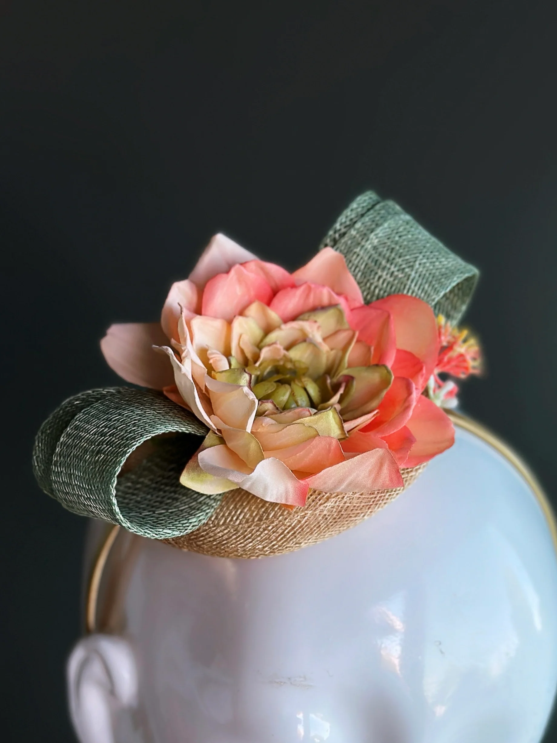 Coral Floral Straw Fascinator Headband - Image 2