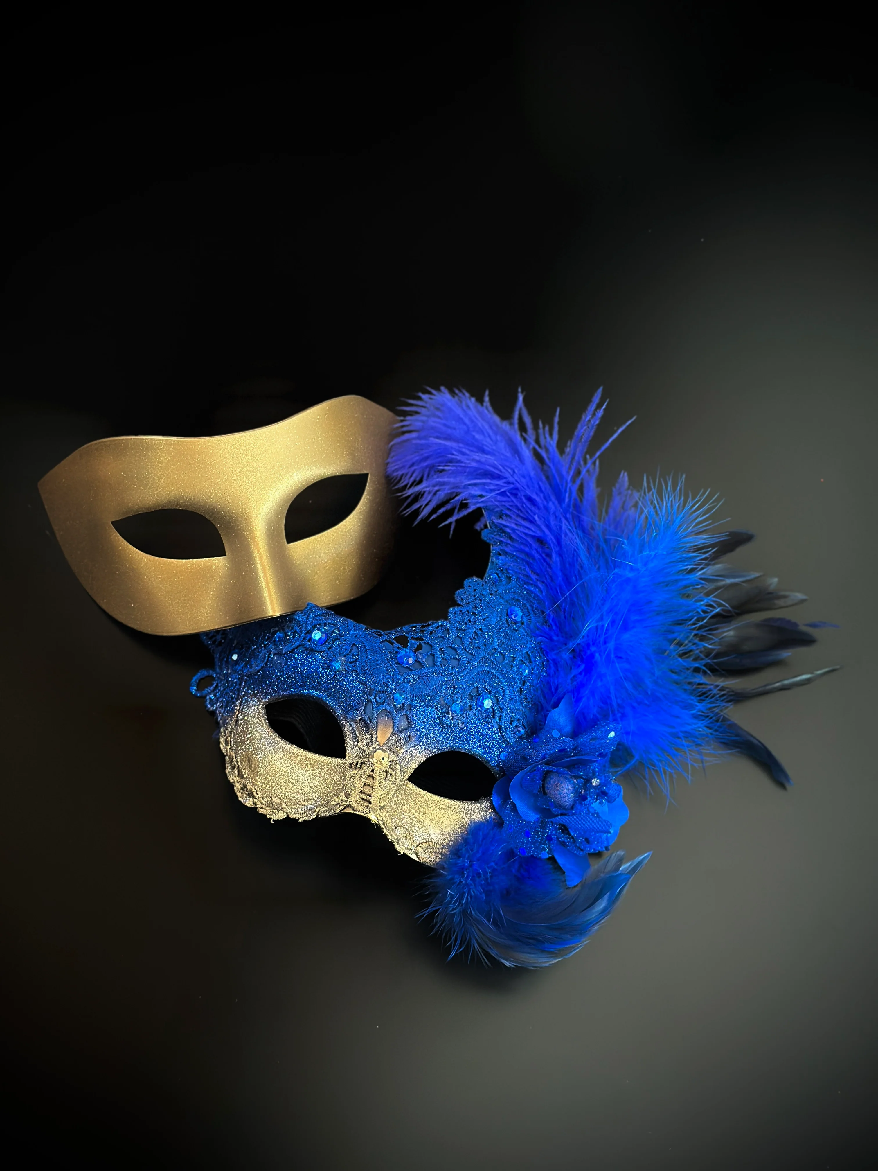 Venetian Brocade Masks - Blue Gold - Image 3