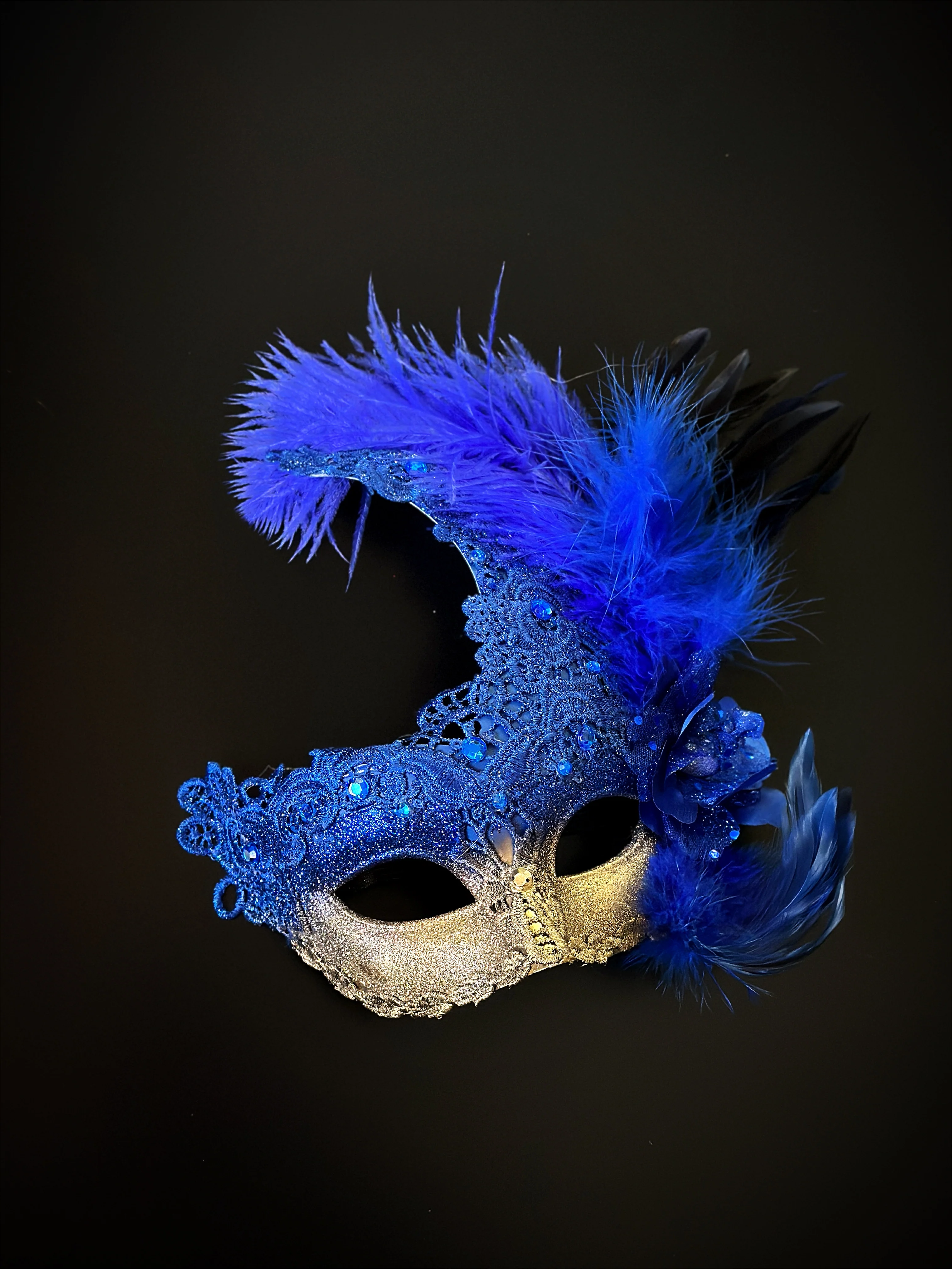Venetian Brocade Masks - Blue Gold - Image 4