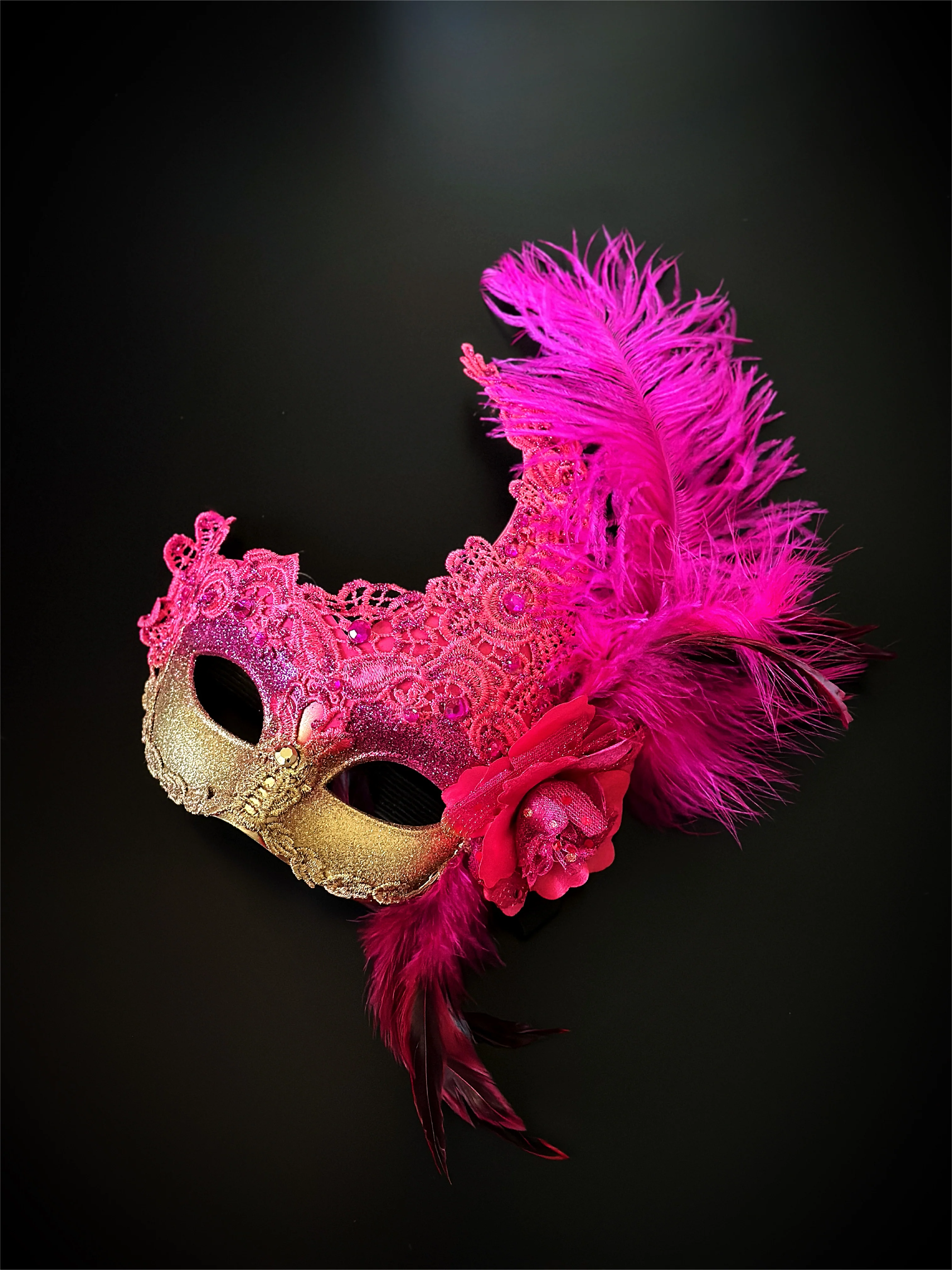 Venetian Brocade Masks - Hot Pink Gold - Image 5