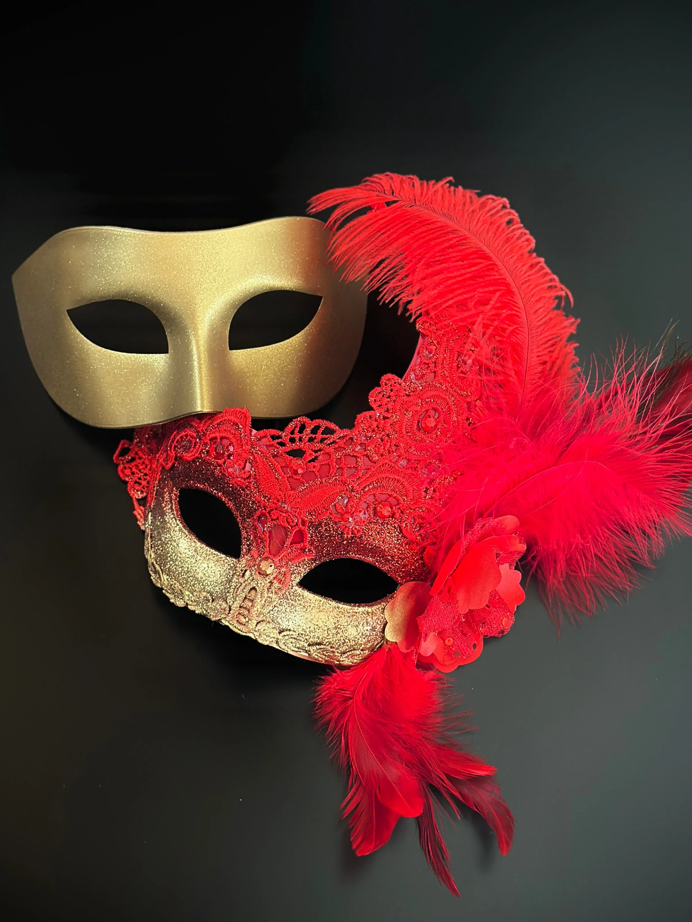 Venetian Brocade Masks - Red Gold - Image 5