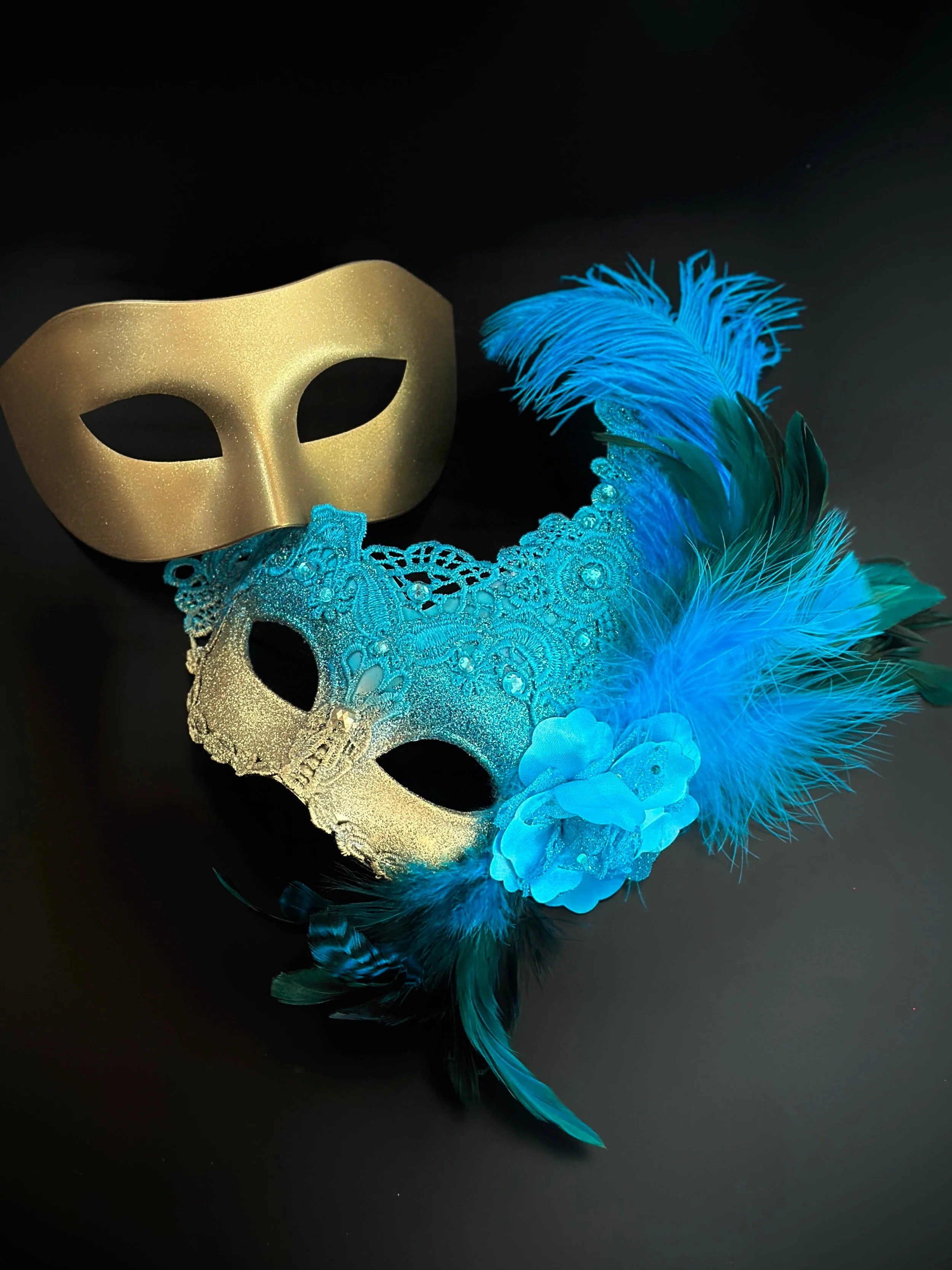 Venetian Brocade Masks - Turquoise Gold