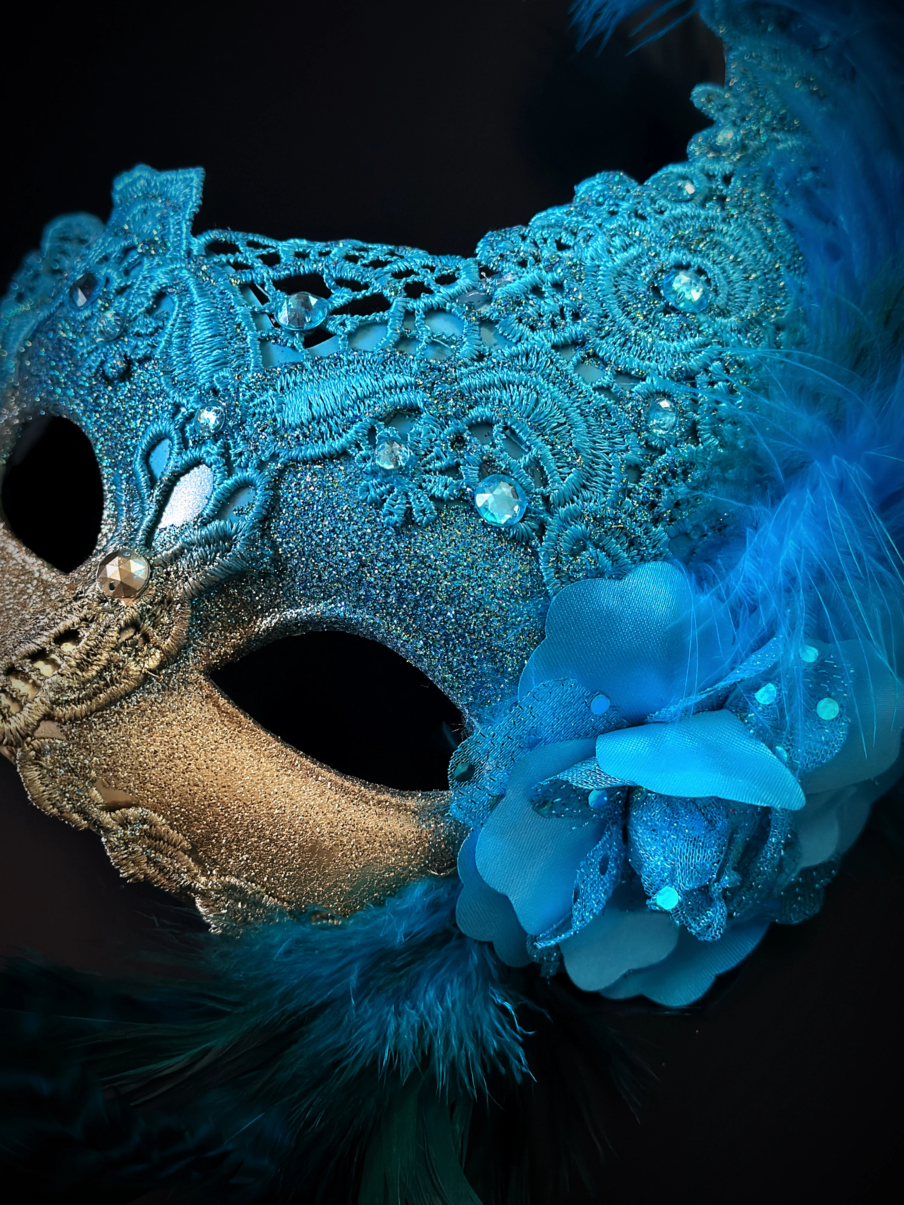 Venetian Brocade Masks - Turquoise Gold - Image 2