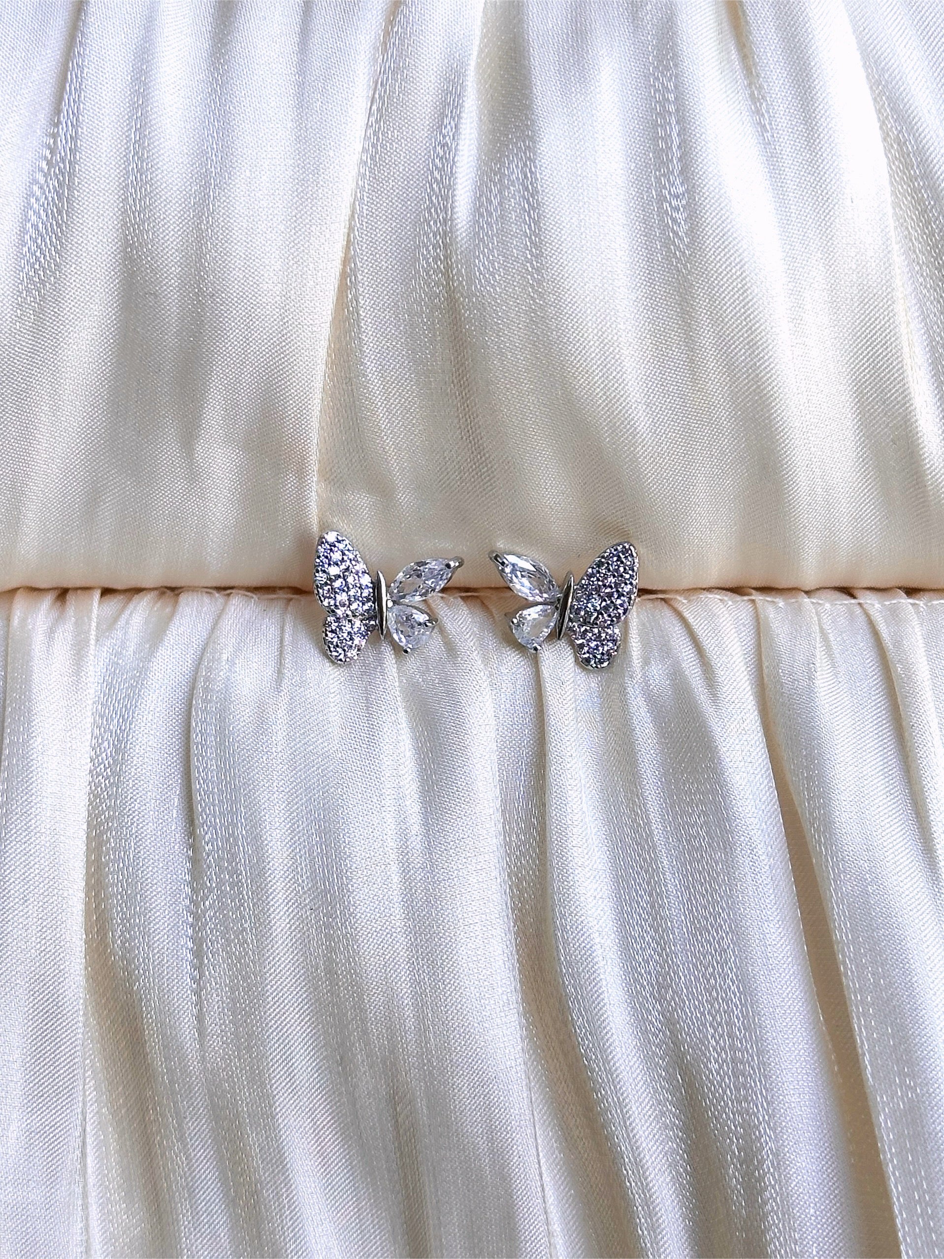 Crystal Butterfly Stud Earrings (Silver) - Image 4