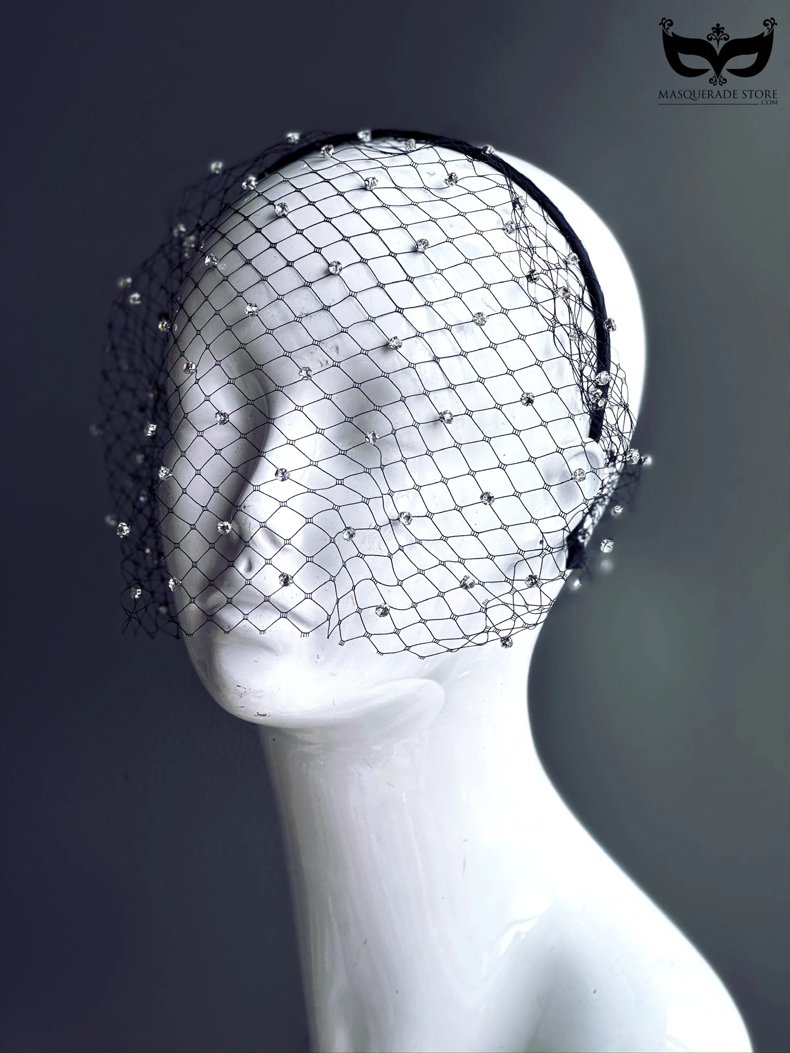 Audrey Veil Headband - Black Studded